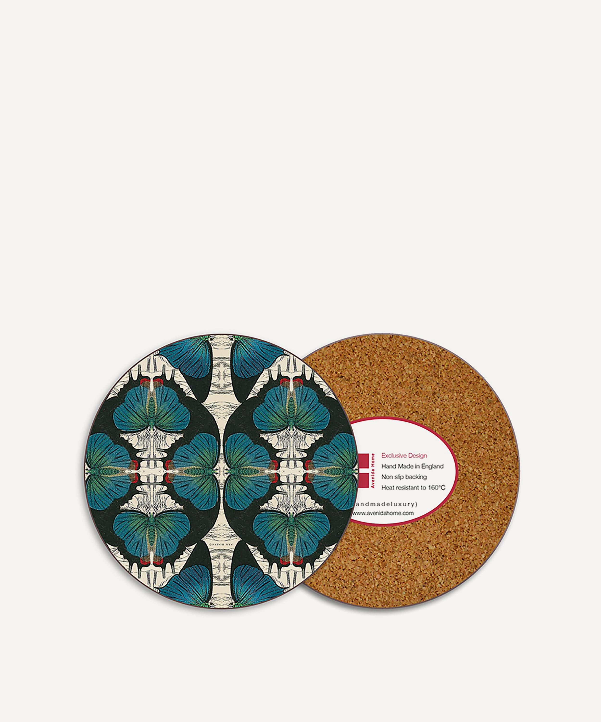 Avenida Home - Blue Butterfly Round Coasters Set of Four image number 1