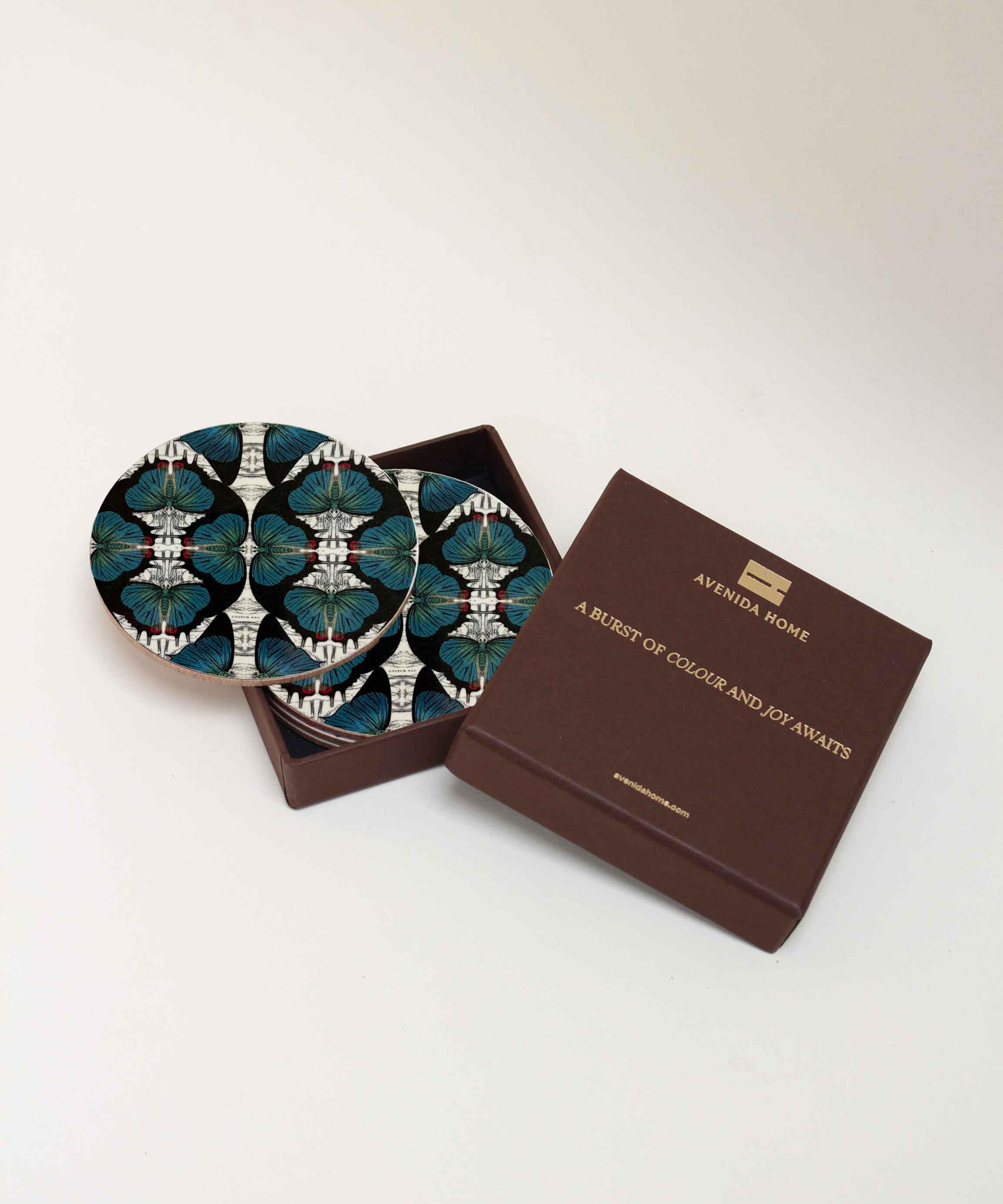Avenida Home - Blue Butterfly Round Coasters Set of Four image number 2