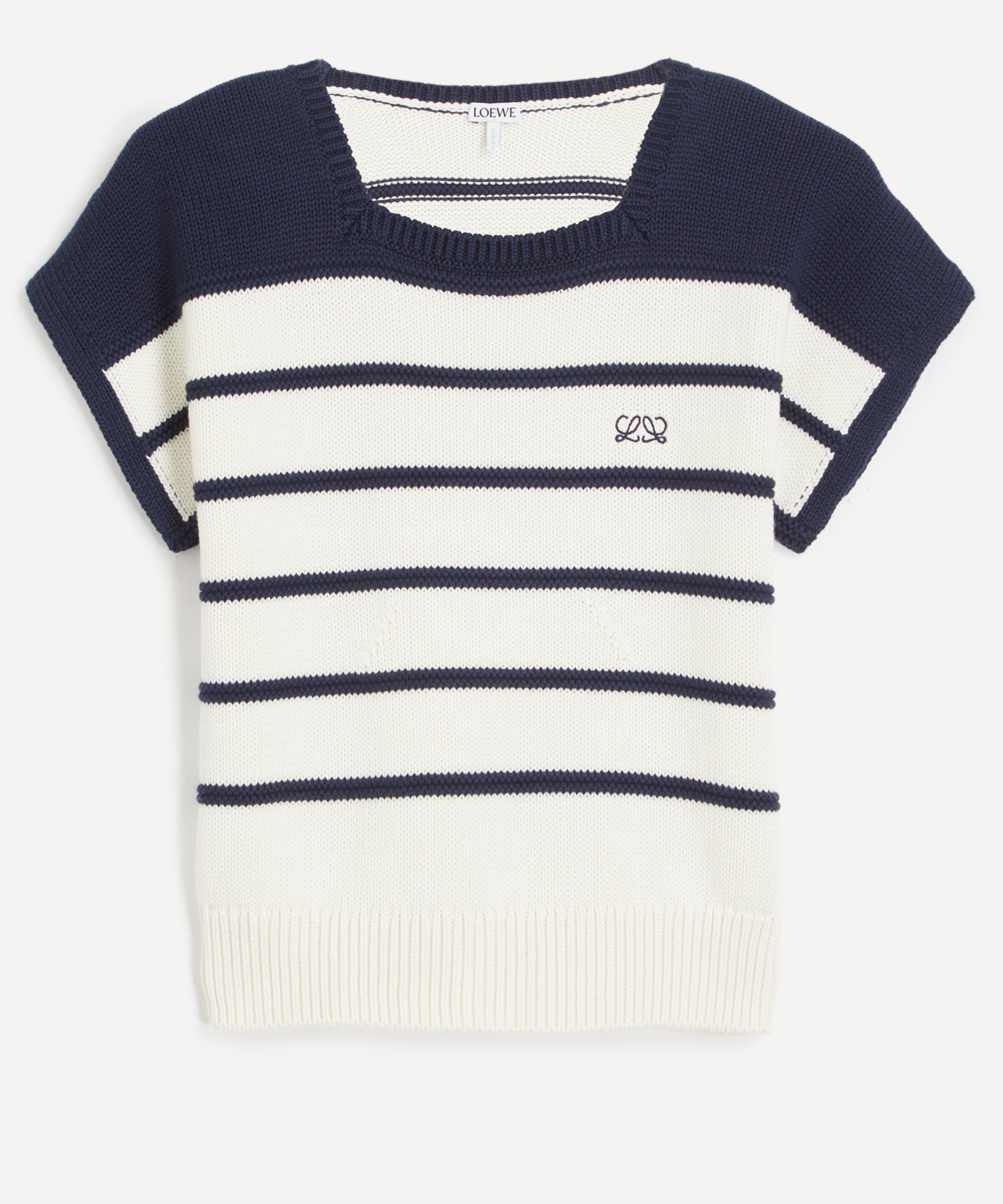 Loewe - White-Navy Sleeveless Cotton-Wool Jumper