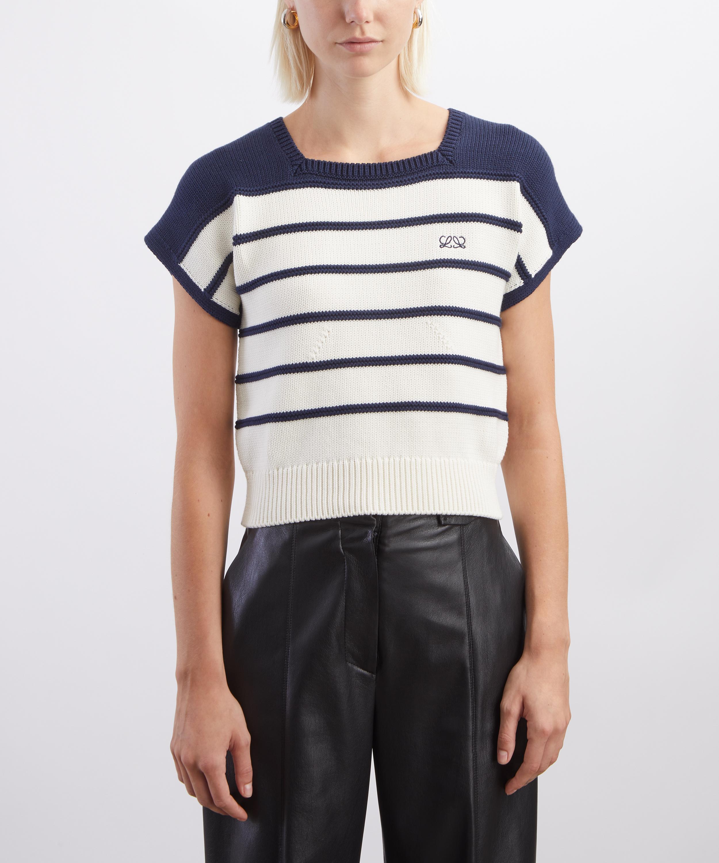 Loewe - White-Navy Sleeveless Cotton-Wool Jumper image number 2