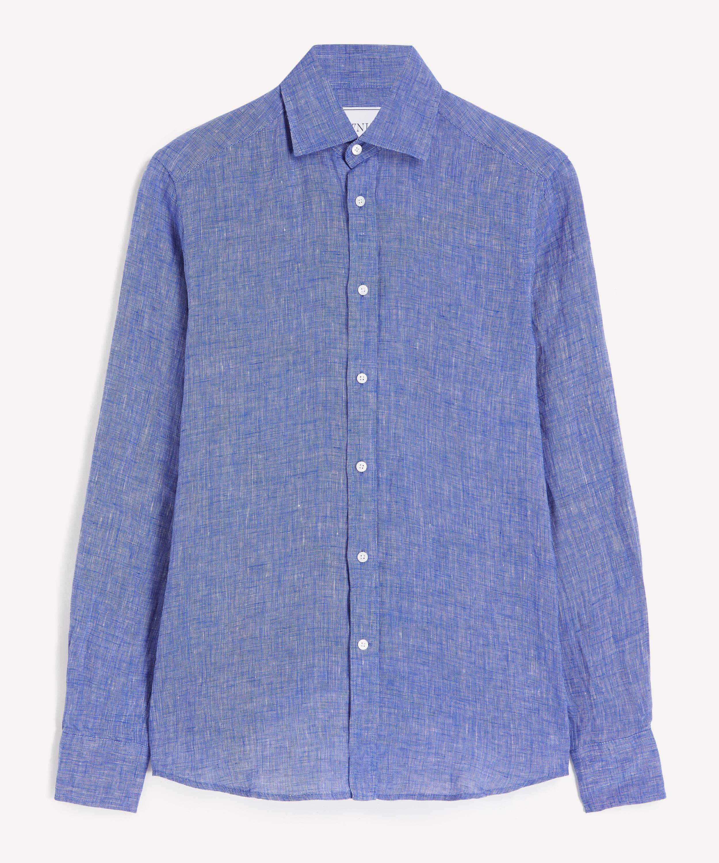 With Nothing Underneath - The Boyfriend Linen Lapis Blue Shirt image number 0