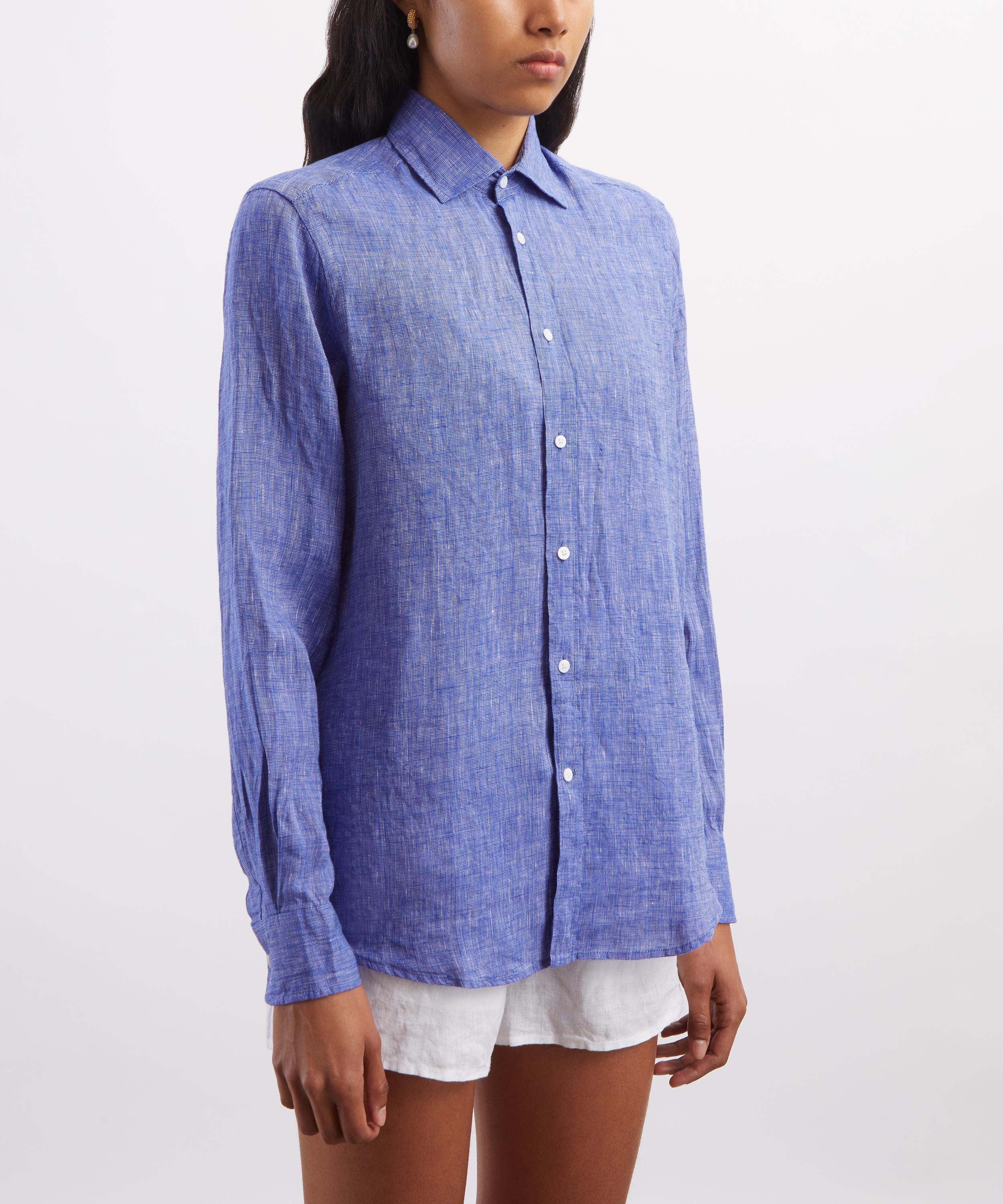 With Nothing Underneath - The Boyfriend Linen Lapis Blue Shirt image number 2