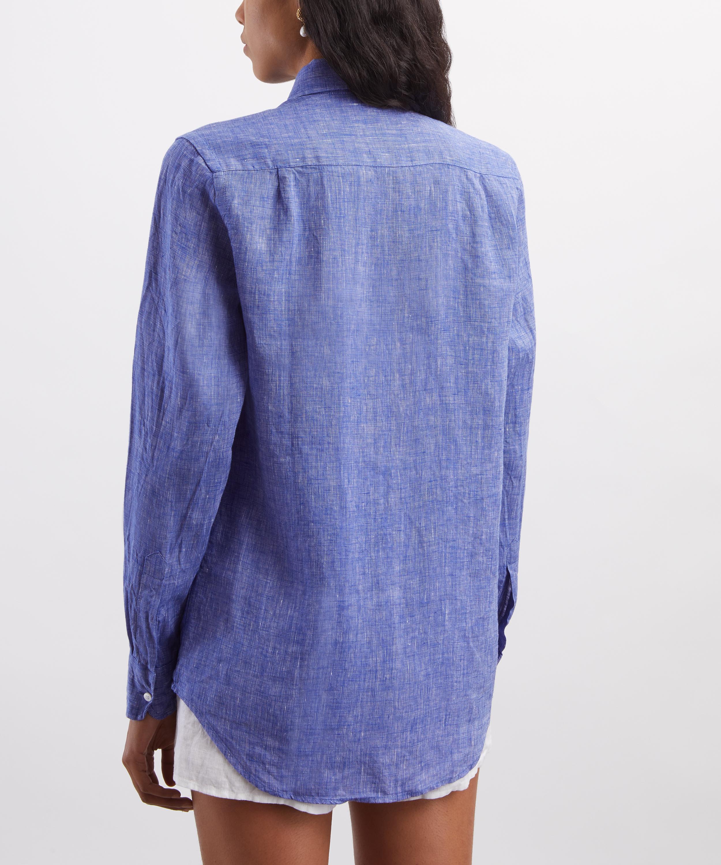 With Nothing Underneath - The Boyfriend Linen Lapis Blue Shirt image number 3