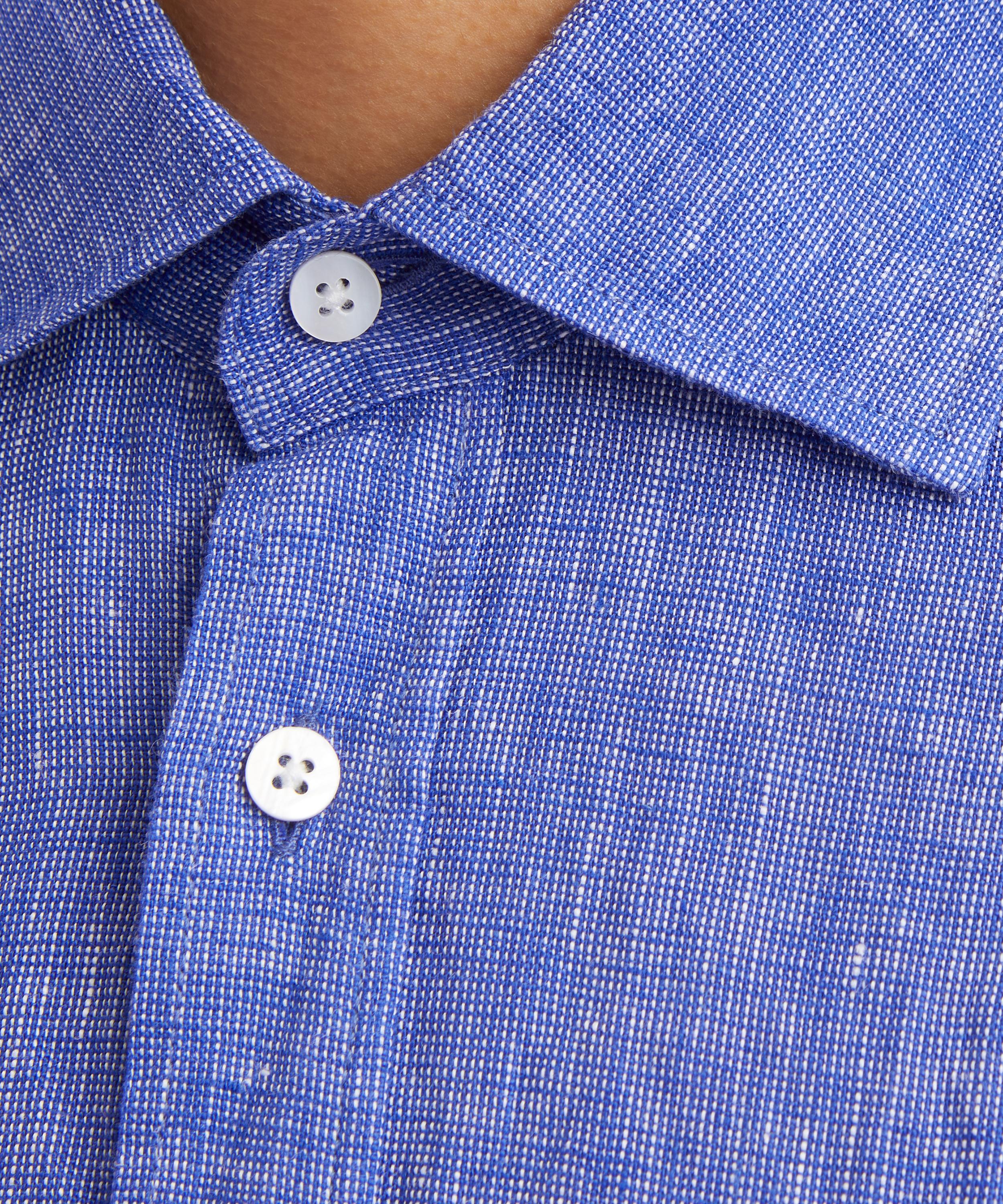 With Nothing Underneath - The Boyfriend Linen Lapis Blue Shirt image number 4