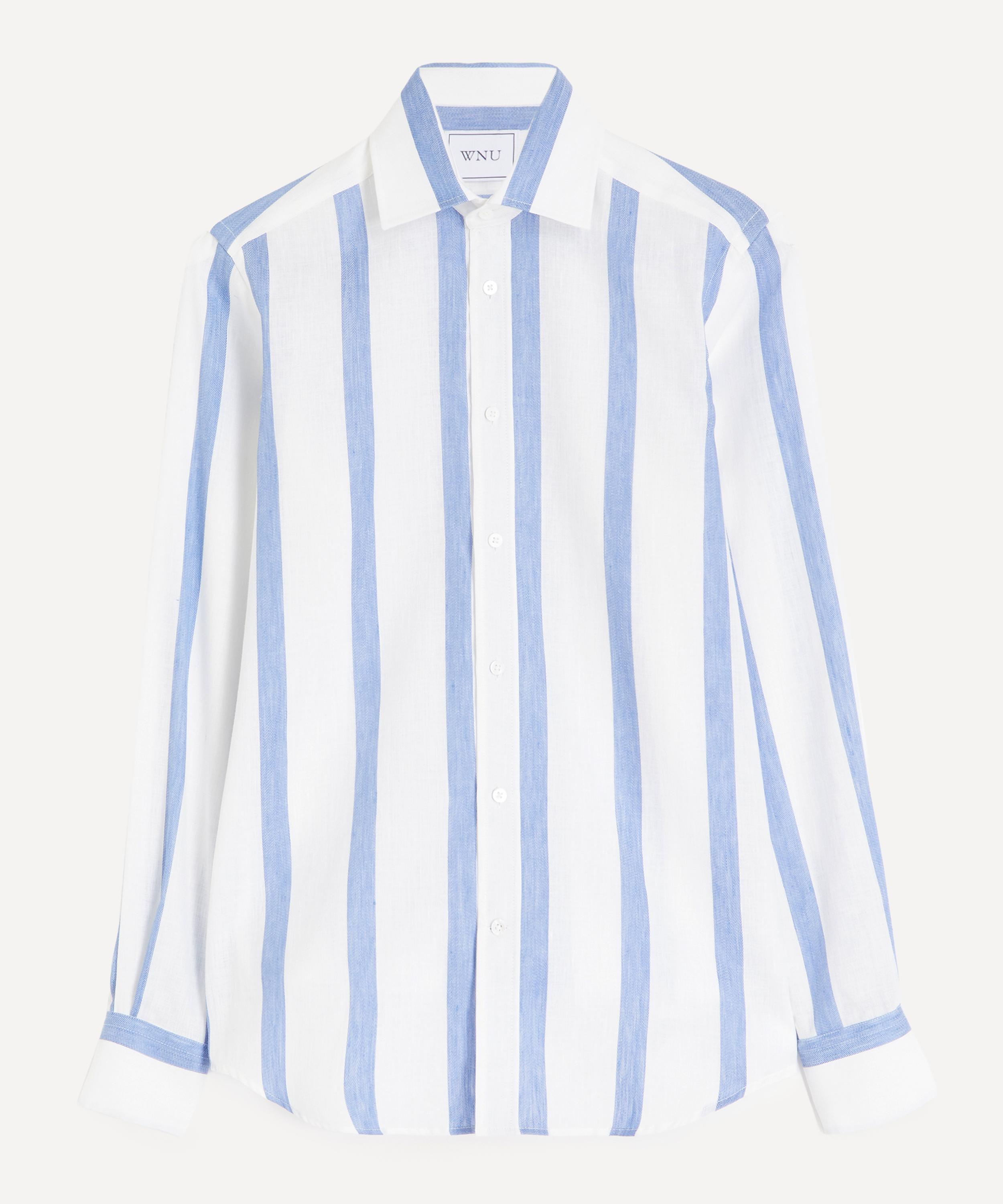 With Nothing Underneath - The Boyfriend Weave Ocean Blue Stripe Shirt