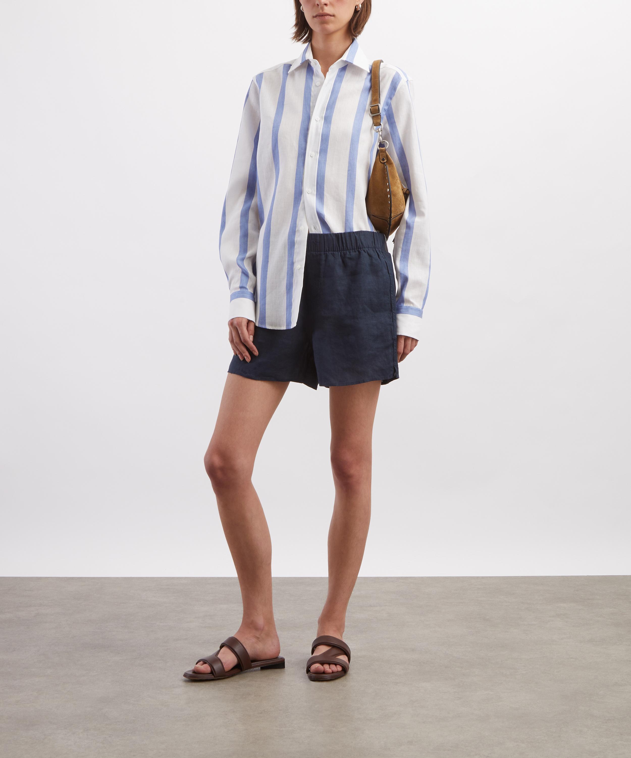 With Nothing Underneath - The Boyfriend Weave Ocean Blue Stripe Shirt image number 1