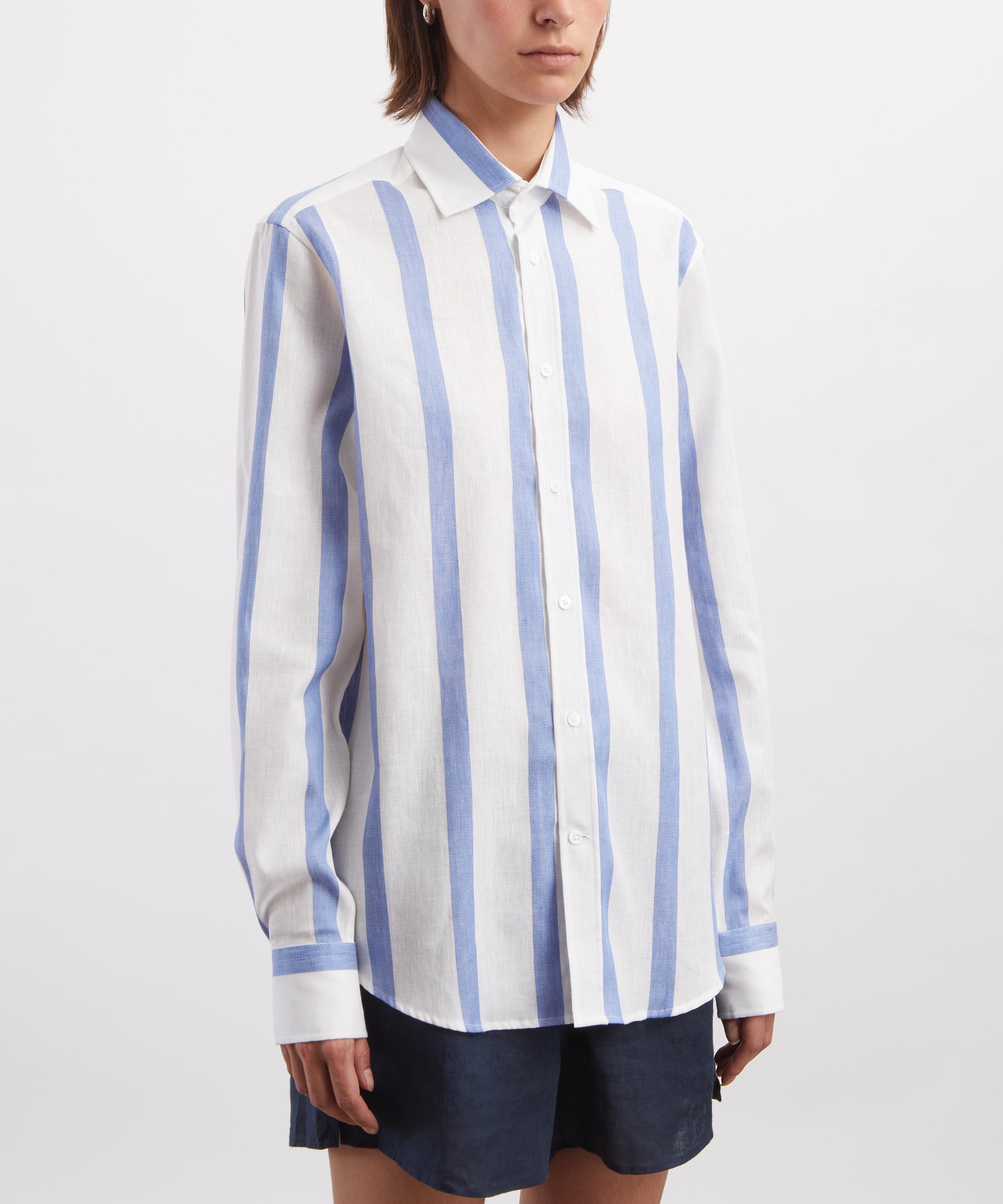 With Nothing Underneath - The Boyfriend Weave Ocean Blue Stripe Shirt image number 2