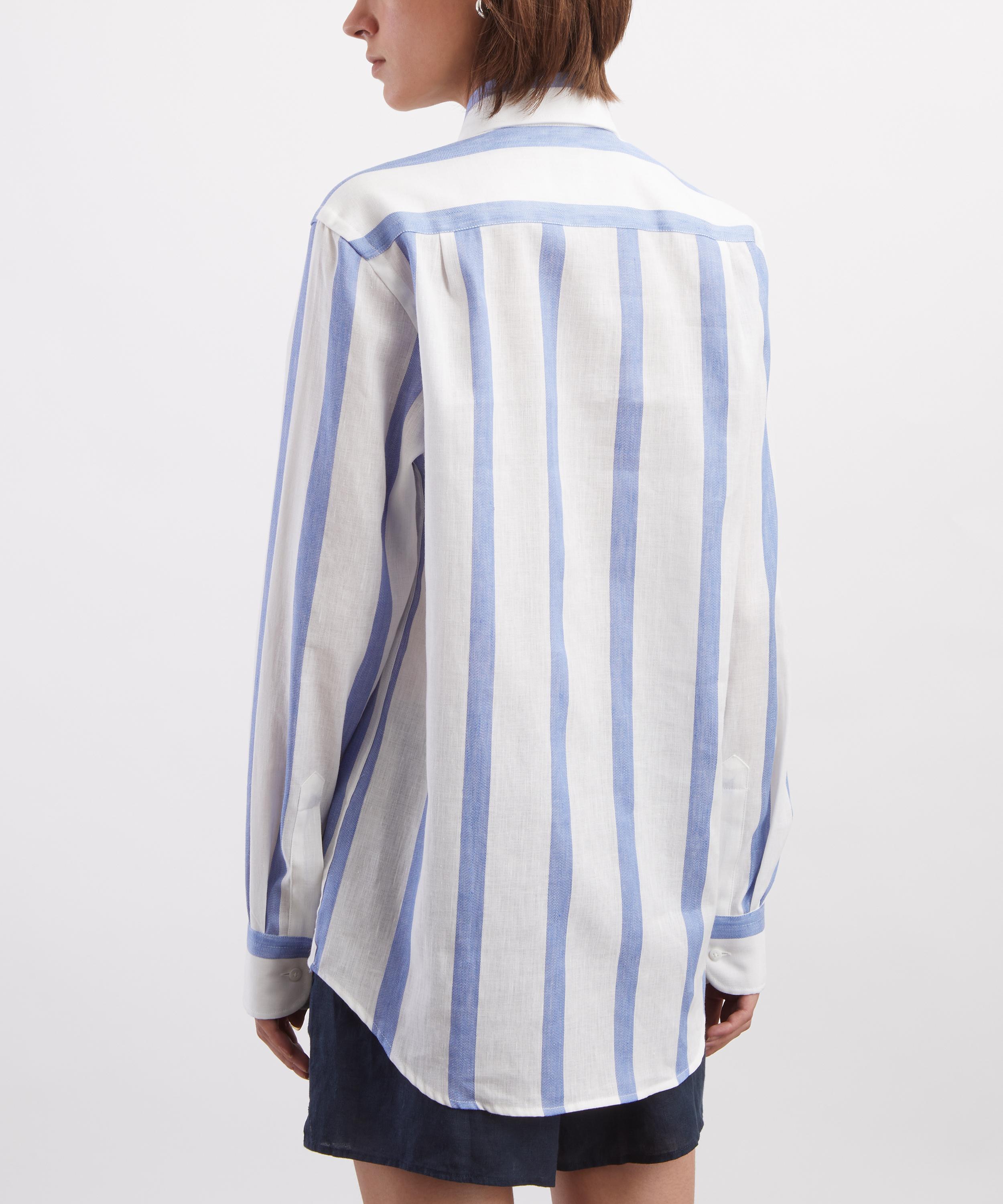 With Nothing Underneath - The Boyfriend Weave Ocean Blue Stripe Shirt image number 3