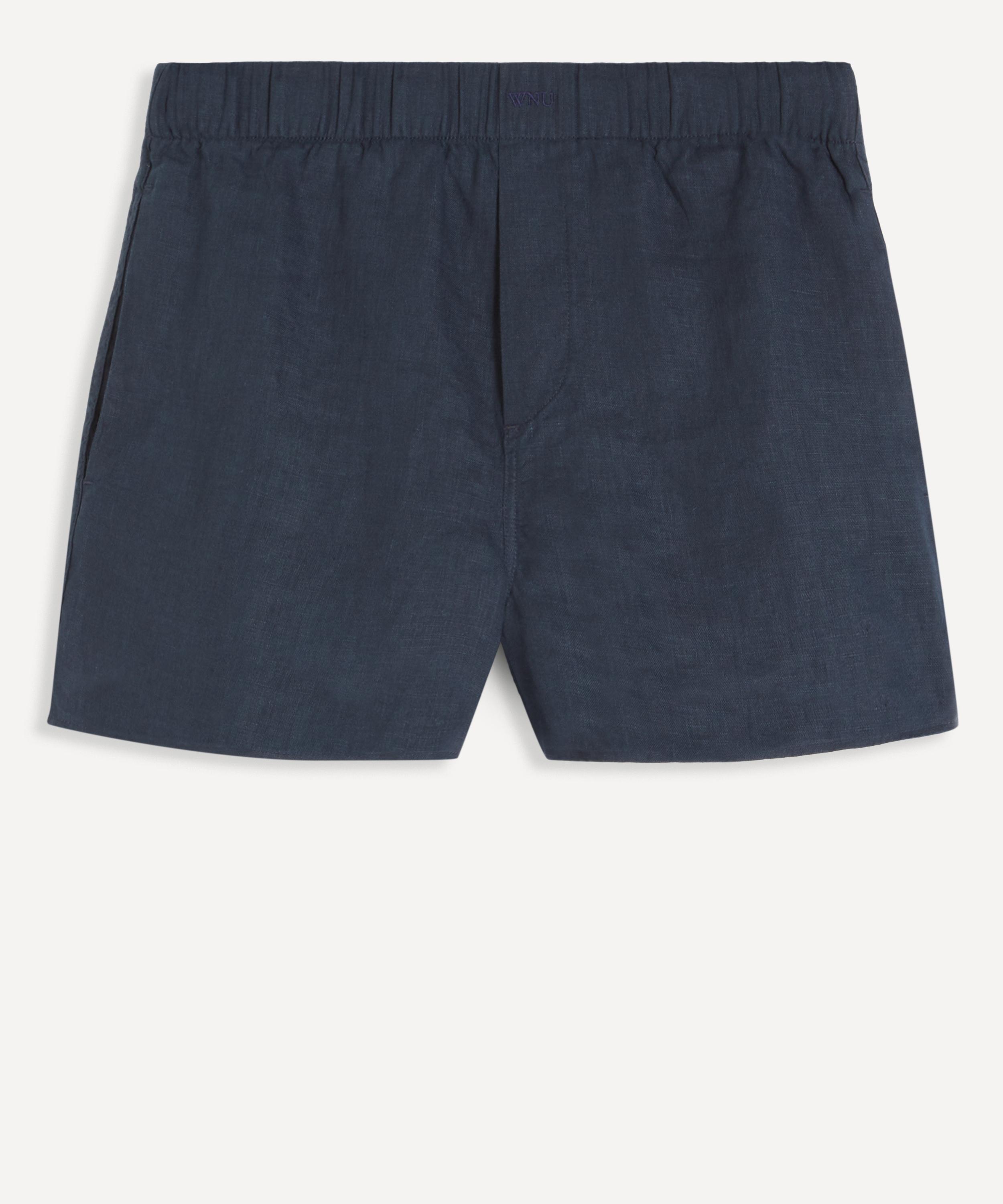 With Nothing Underneath - The Boxer Navy Linen Shorts