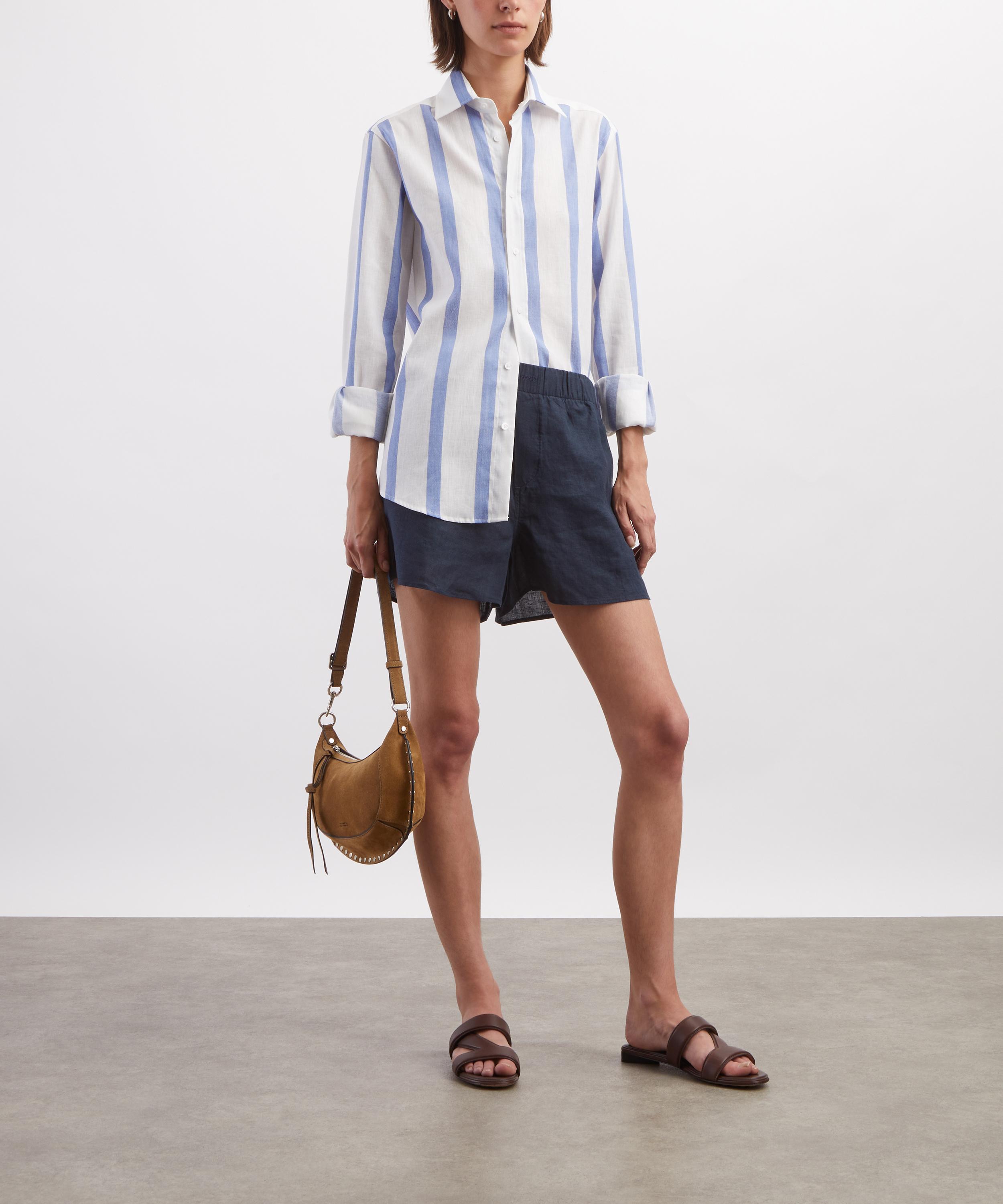 With Nothing Underneath - The Boxer Navy Linen Shorts image number 1