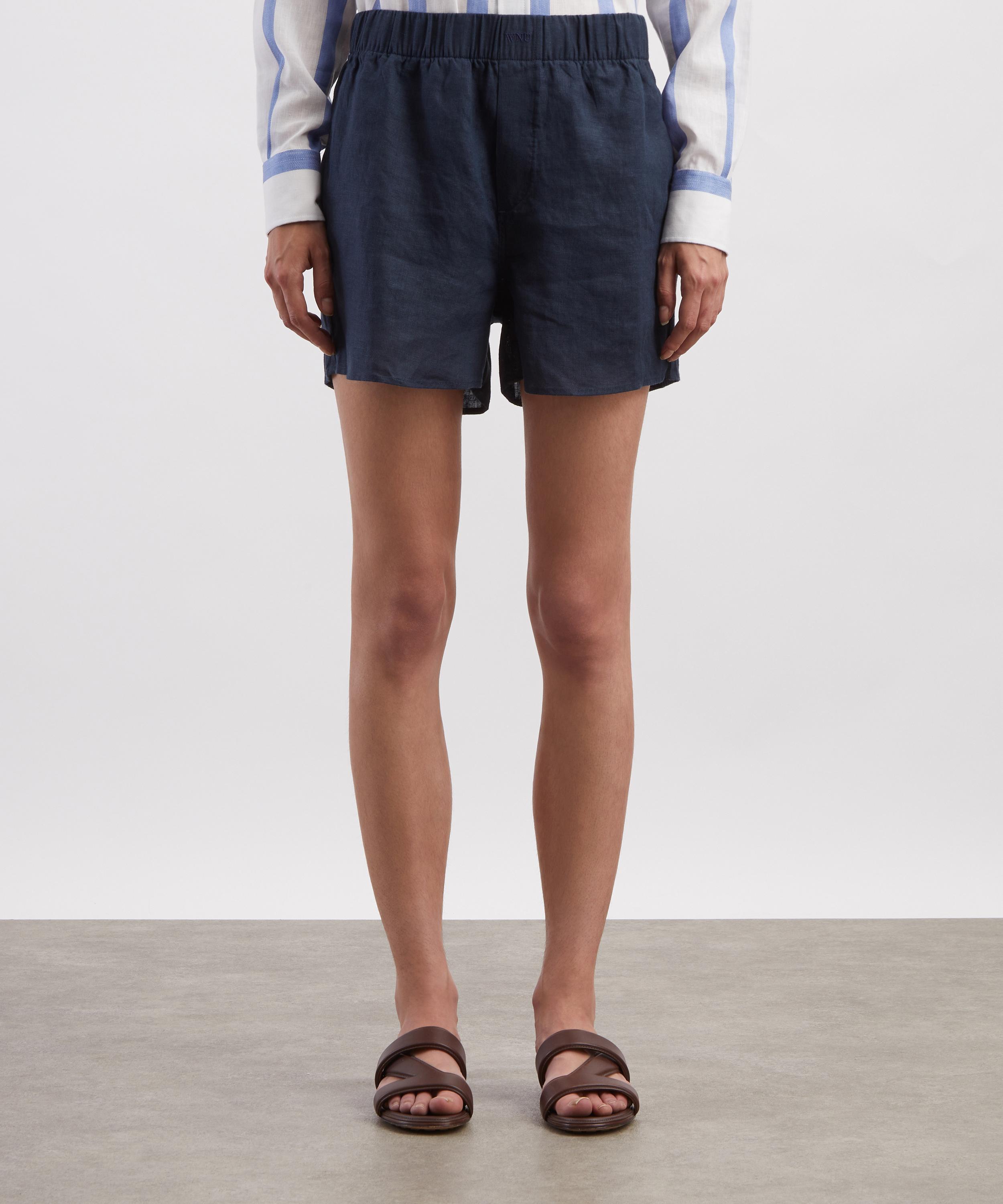 With Nothing Underneath - The Boxer Navy Linen Shorts image number 2