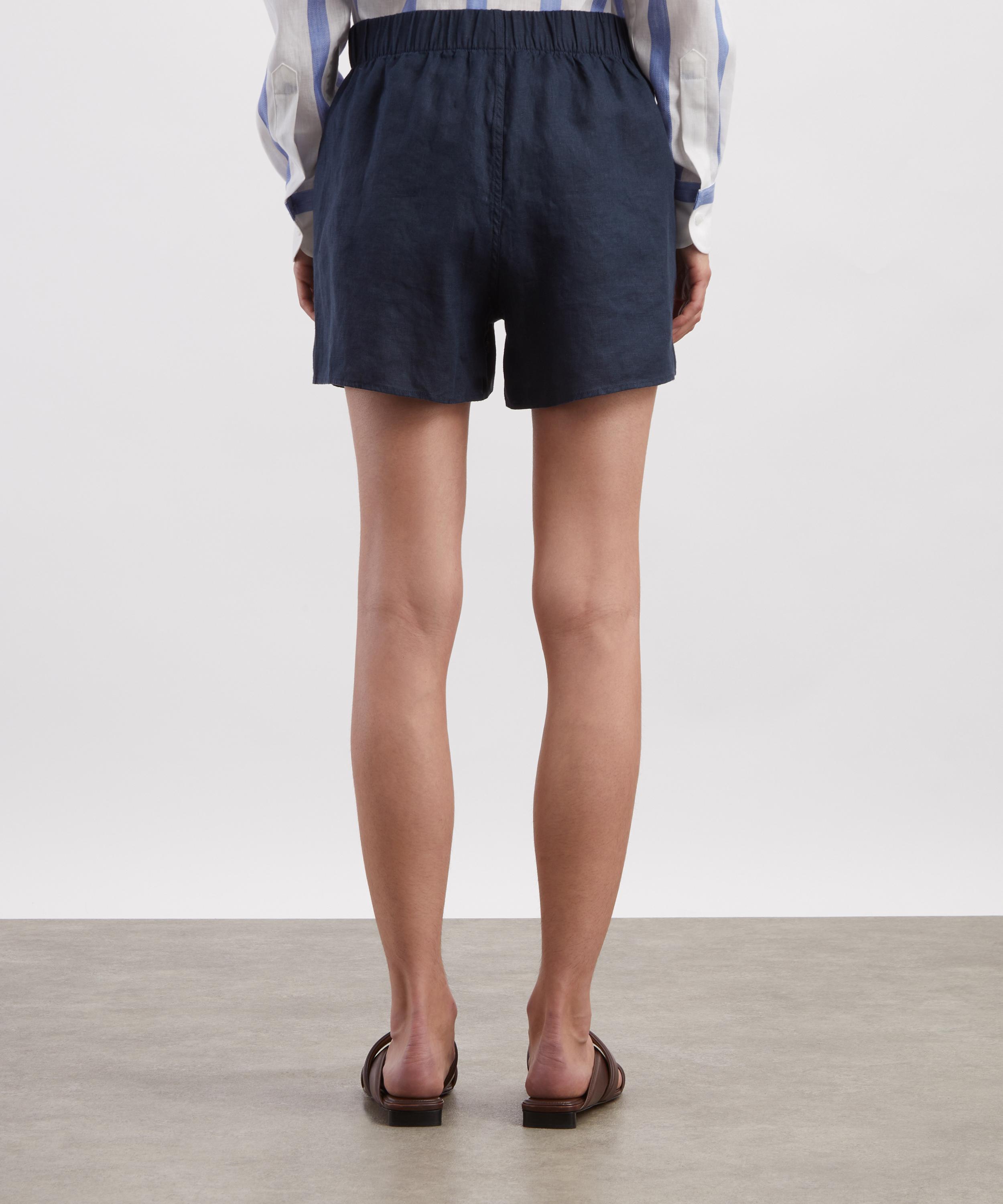 With Nothing Underneath - The Boxer Navy Linen Shorts image number 3