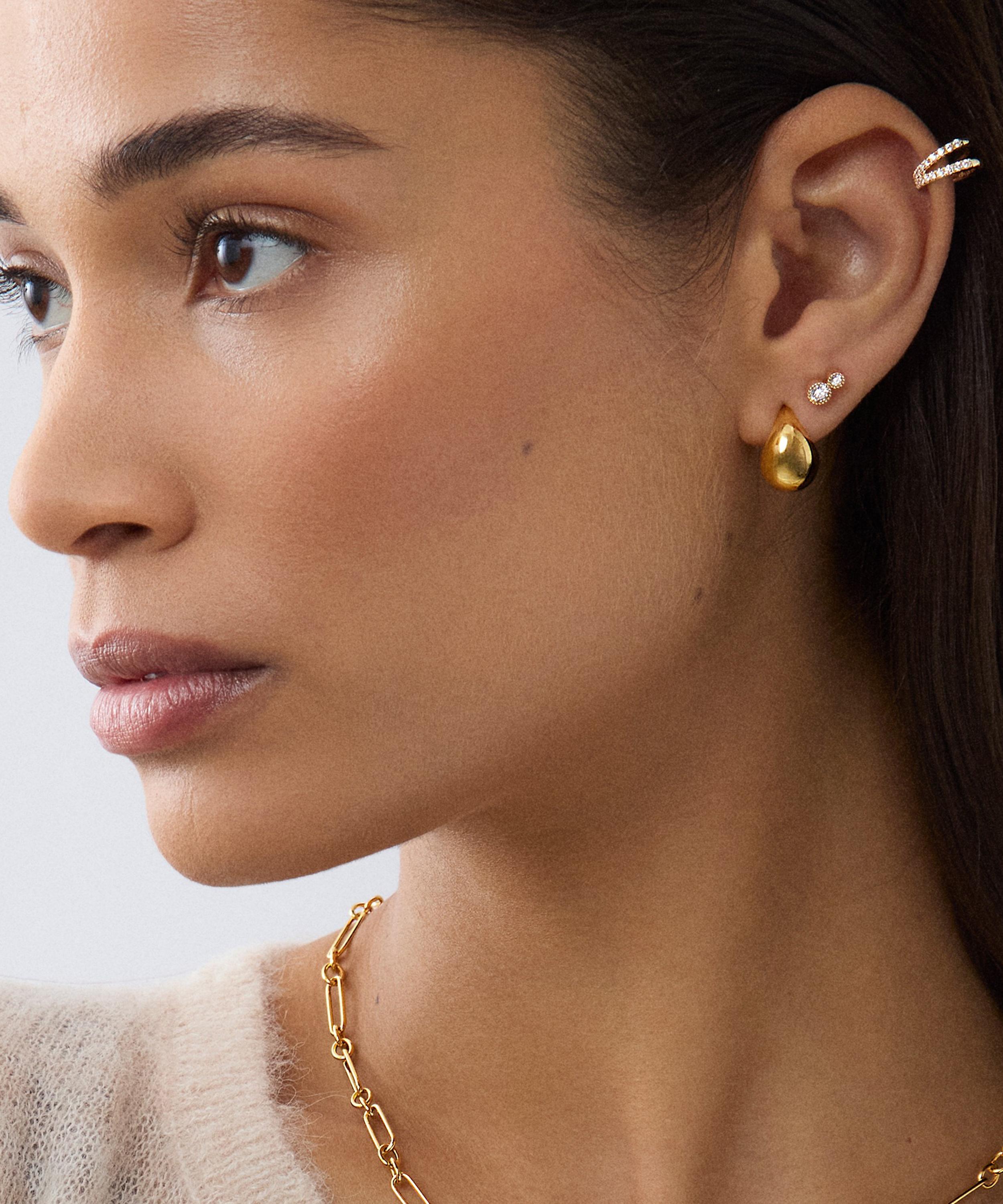 Dinny Hall - 9ct Gold Single Signature Duo Diamond Huggie Hoop Earring image number 2