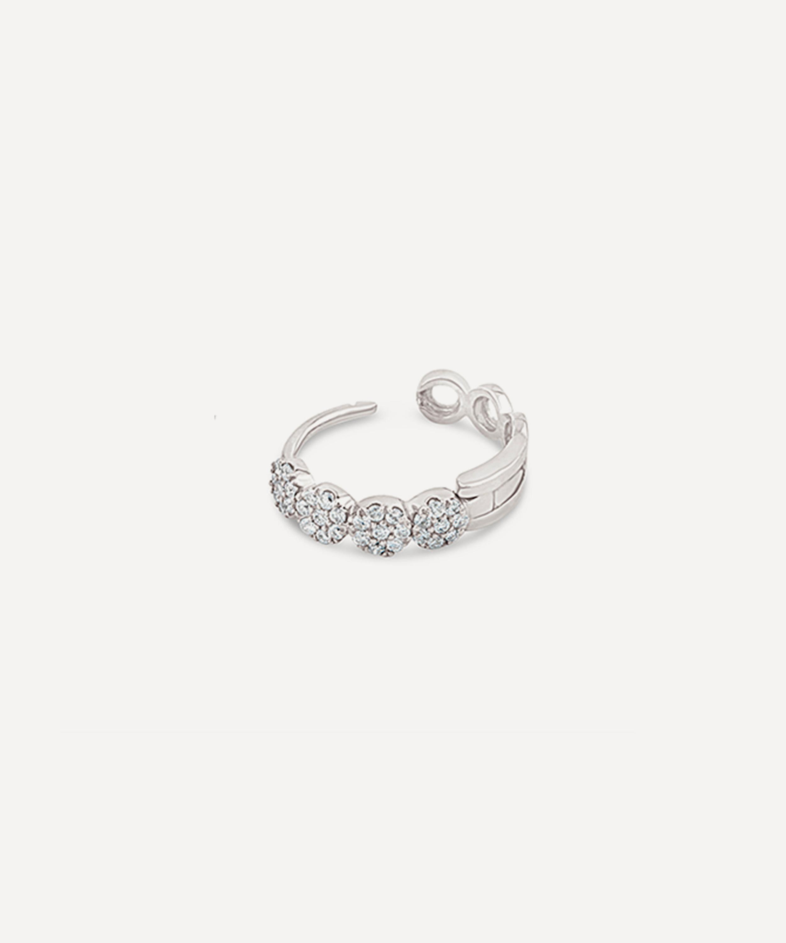Dinny Hall - 9ct White Gold Single Starflower Lab-Grown Diamond Huggie Hoop Earring image number 2
