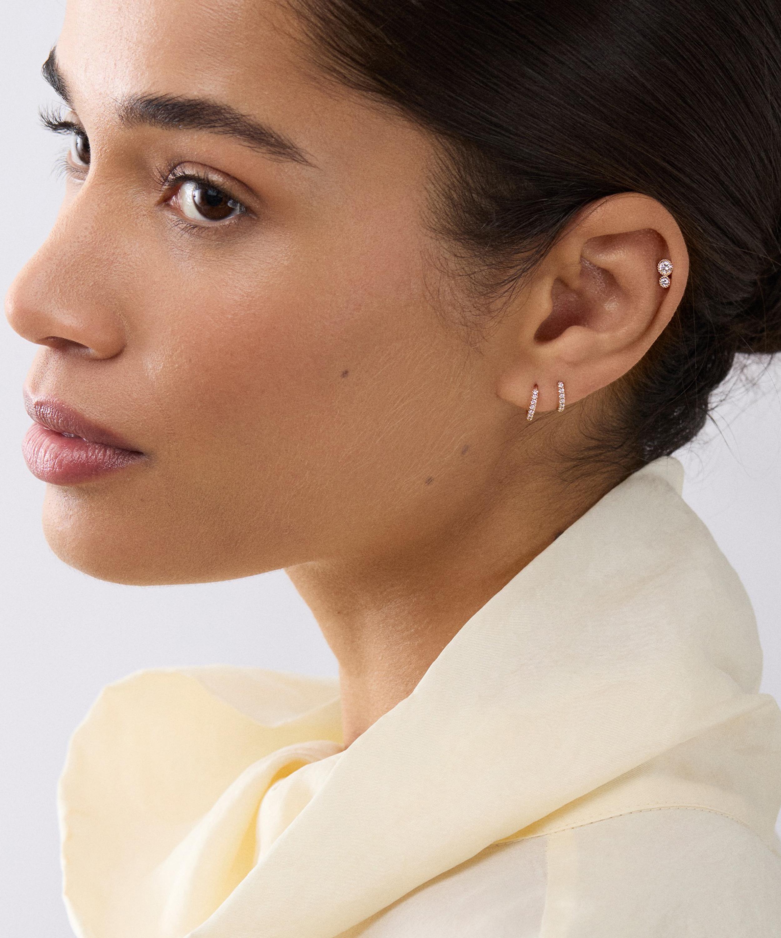 Dinny Hall - 9ct White Gold Small Lab-Grown Diamond Huggie Hoop Earrings image number 3