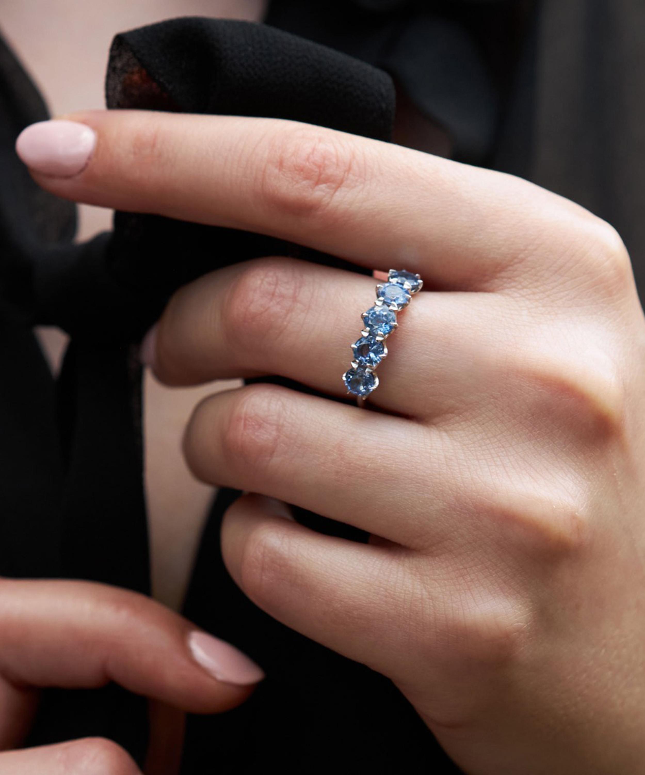 Dinny Hall - 18ct White Gold Elyhara Five Sapphire Stone Ring image number 1