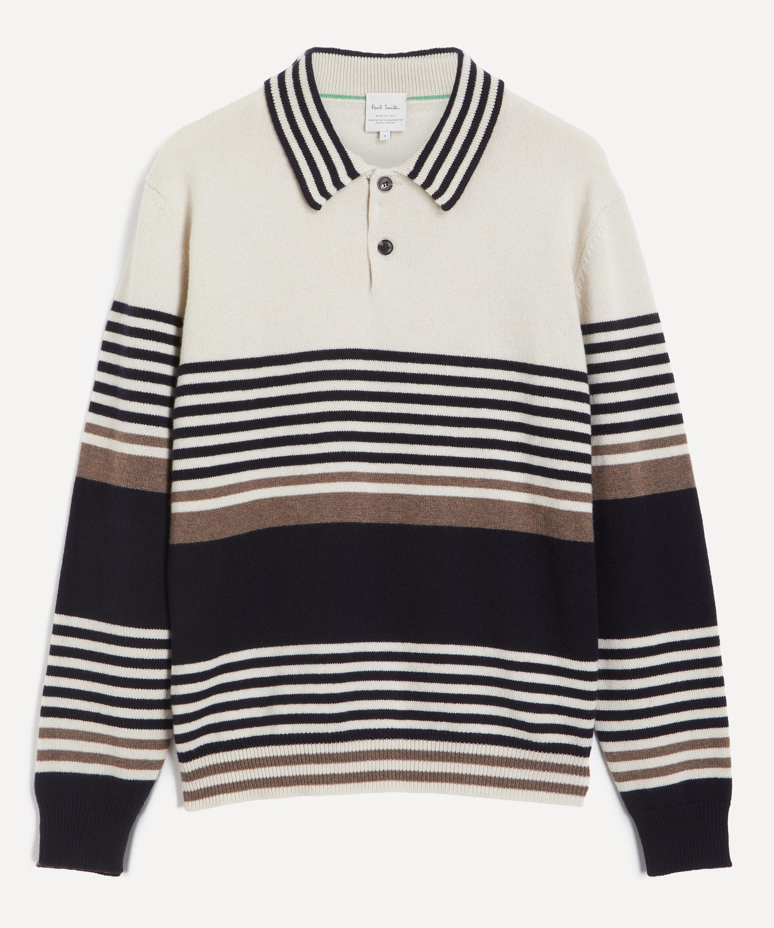 Paul Smith - Ecru Stripe Cashmere Polo Jumper image number 0