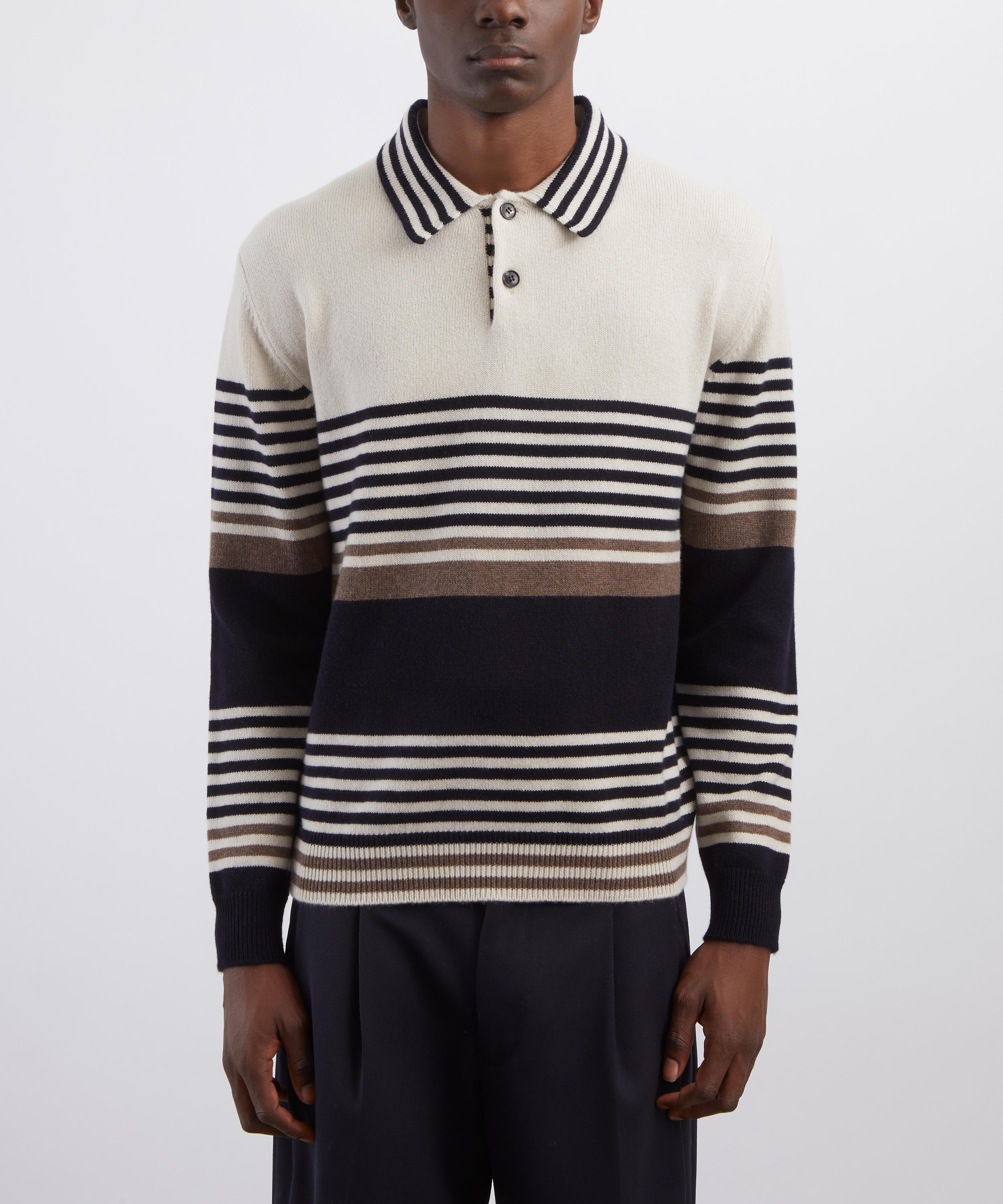 Paul Smith - Ecru Stripe Cashmere Polo Jumper image number 2