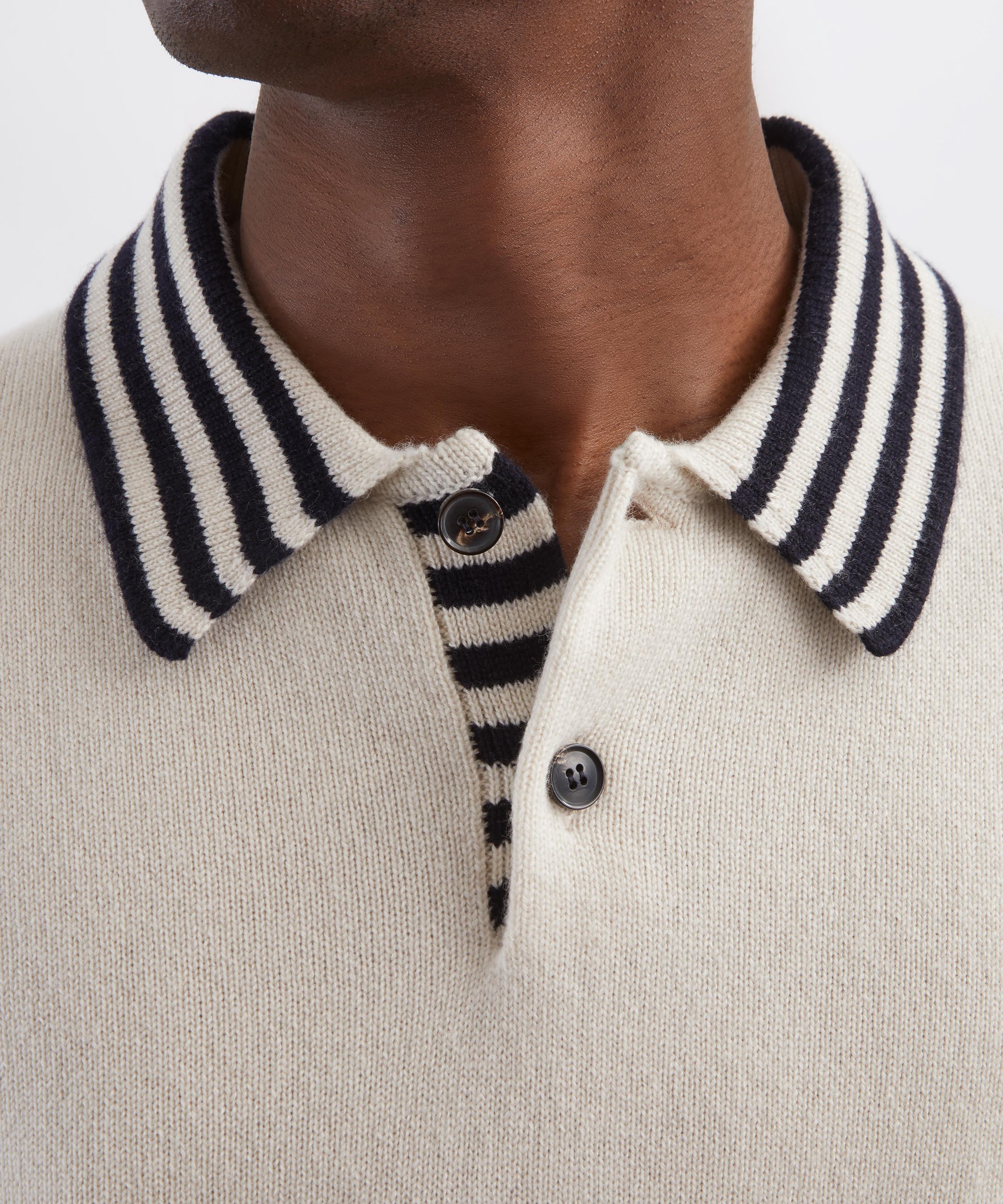 Paul Smith - Ecru Stripe Cashmere Polo Jumper image number 4