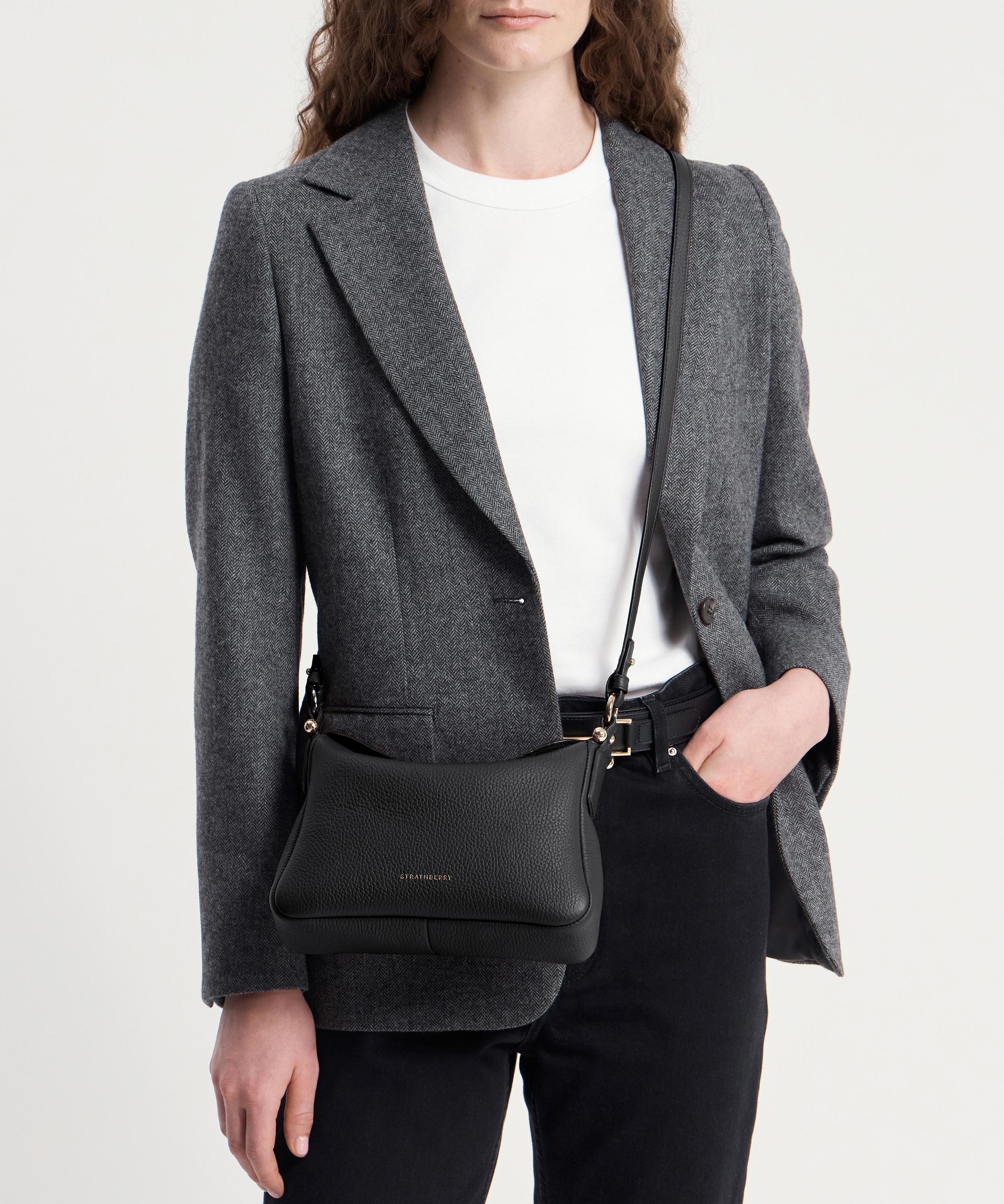 Strathberry - Sway Black Grained Leather Crossbody Bag image number 7