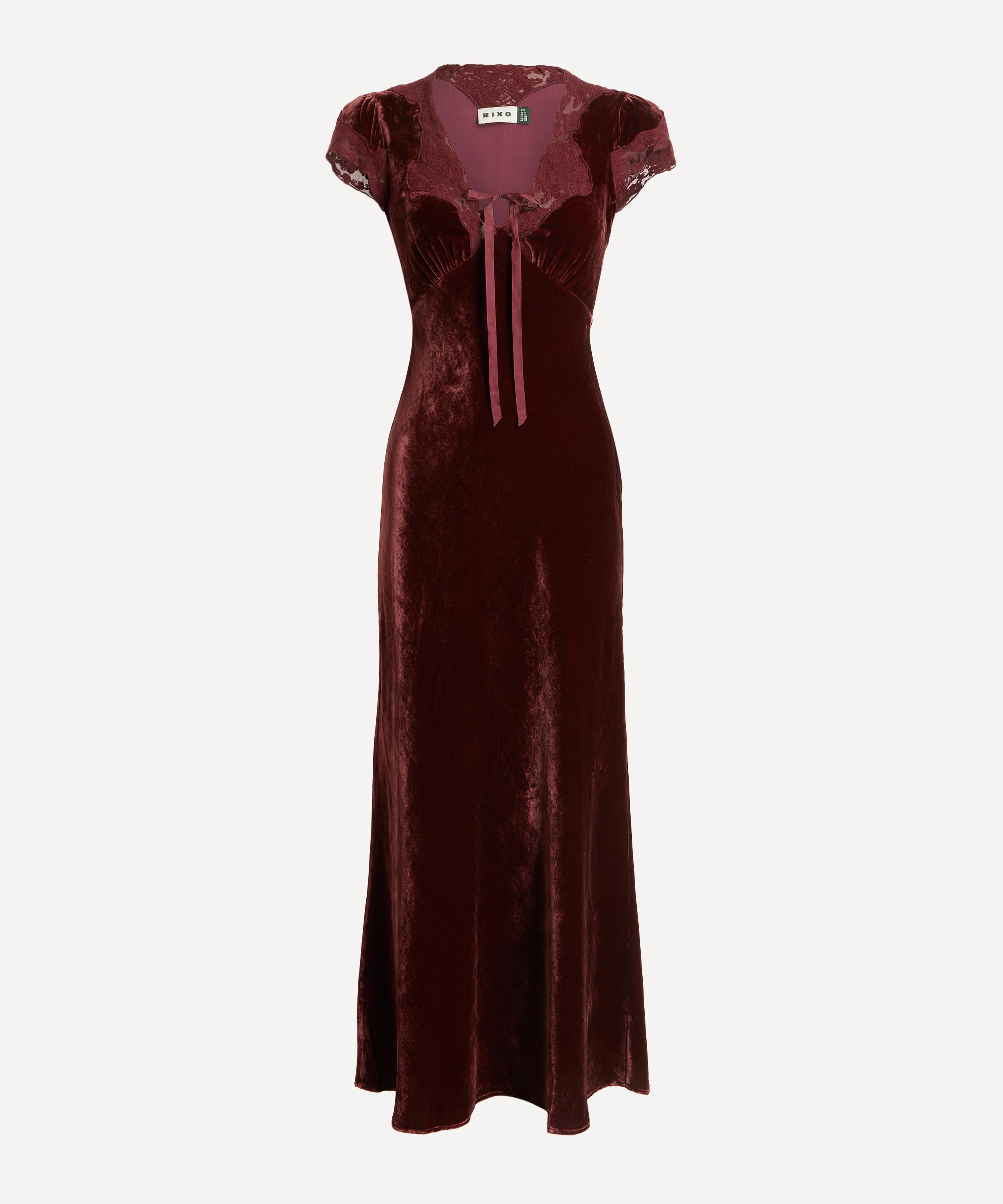 RIXO - Amari Silk Velvet Dress in Bordeaux