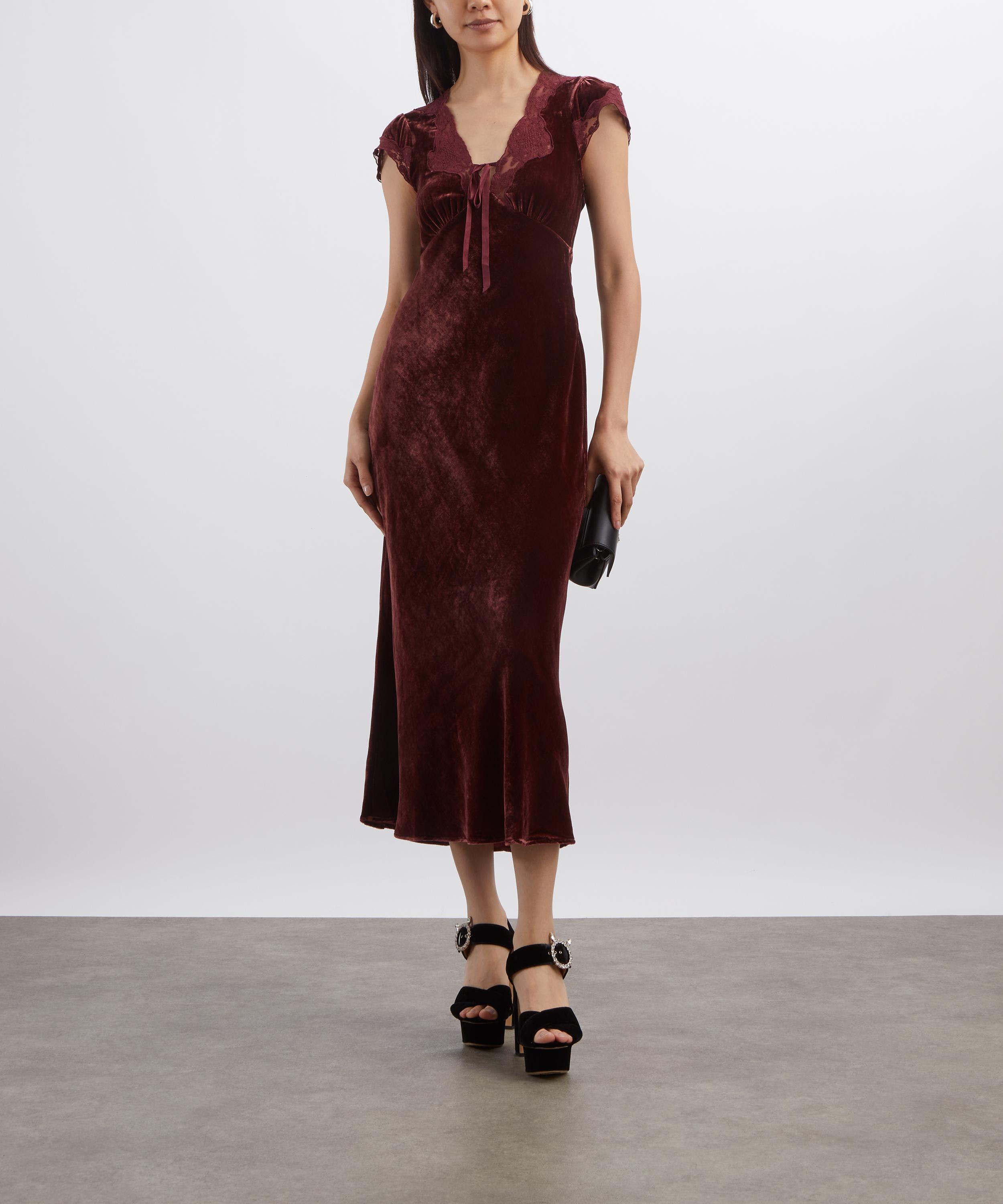 RIXO - Amari Silk Velvet Dress in Bordeaux image number 1