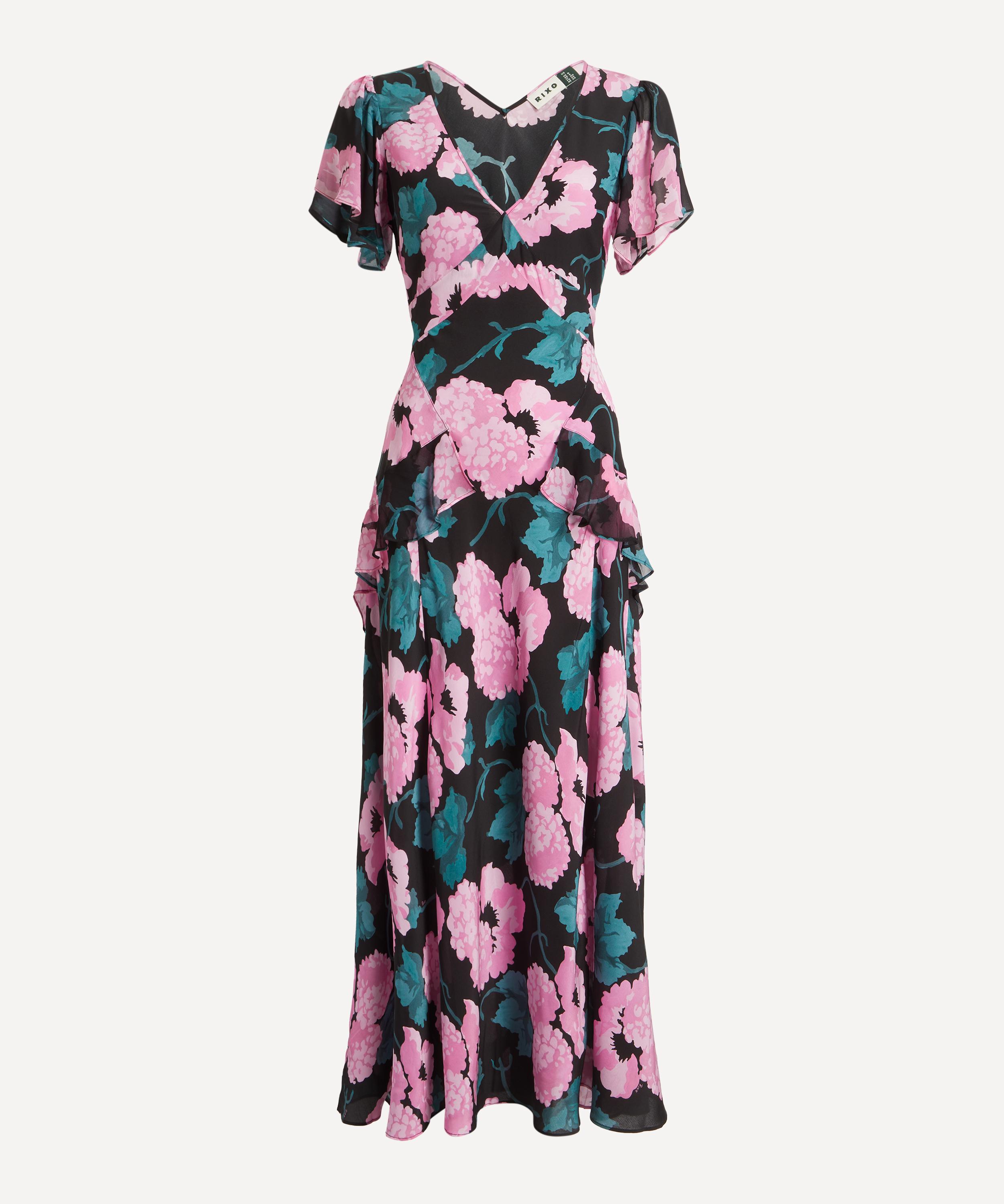 RIXO - Evie Dress in Hydrangea Floral Black