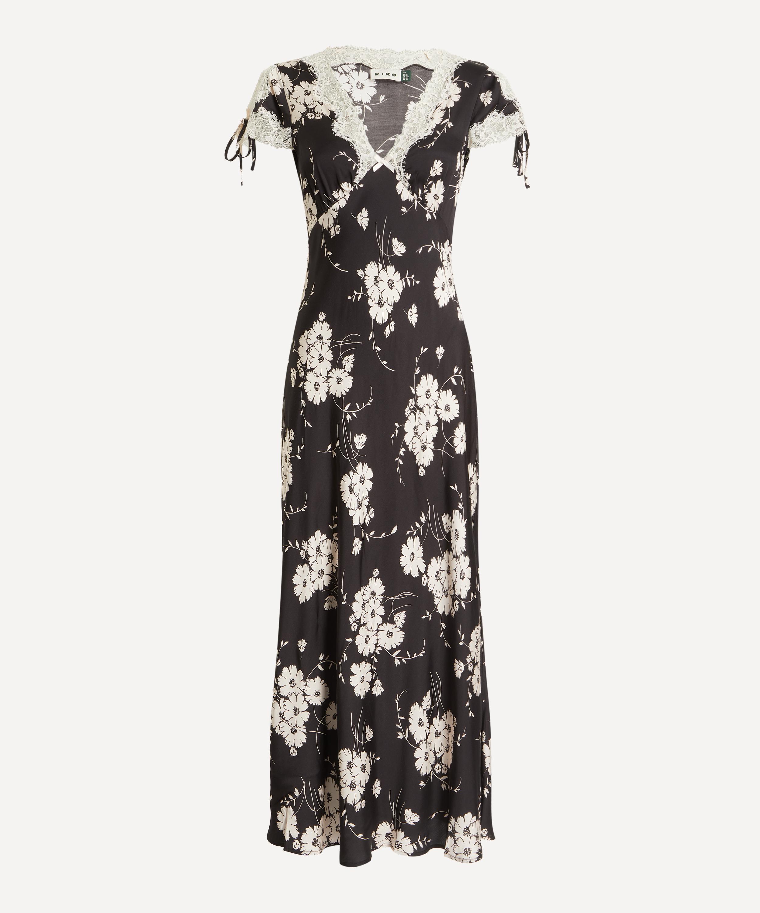 RIXO - Fern Satin Midi Dress in Daisy Field Black