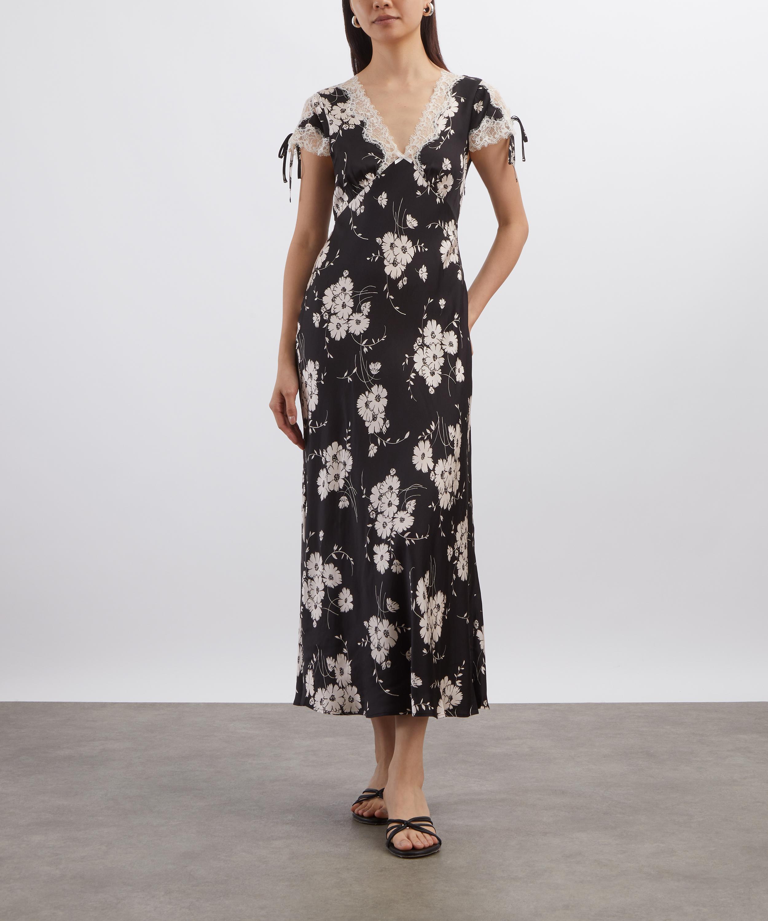 RIXO - Fern Satin Midi Dress in Daisy Field Black image number 1