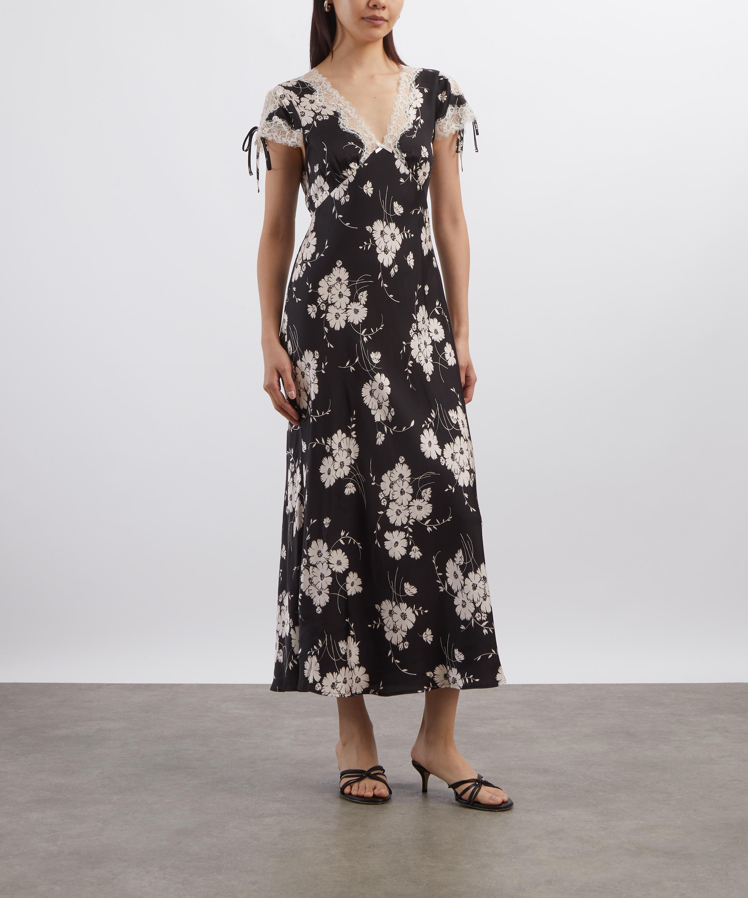 RIXO - Fern Satin Midi Dress in Daisy Field Black image number 2
