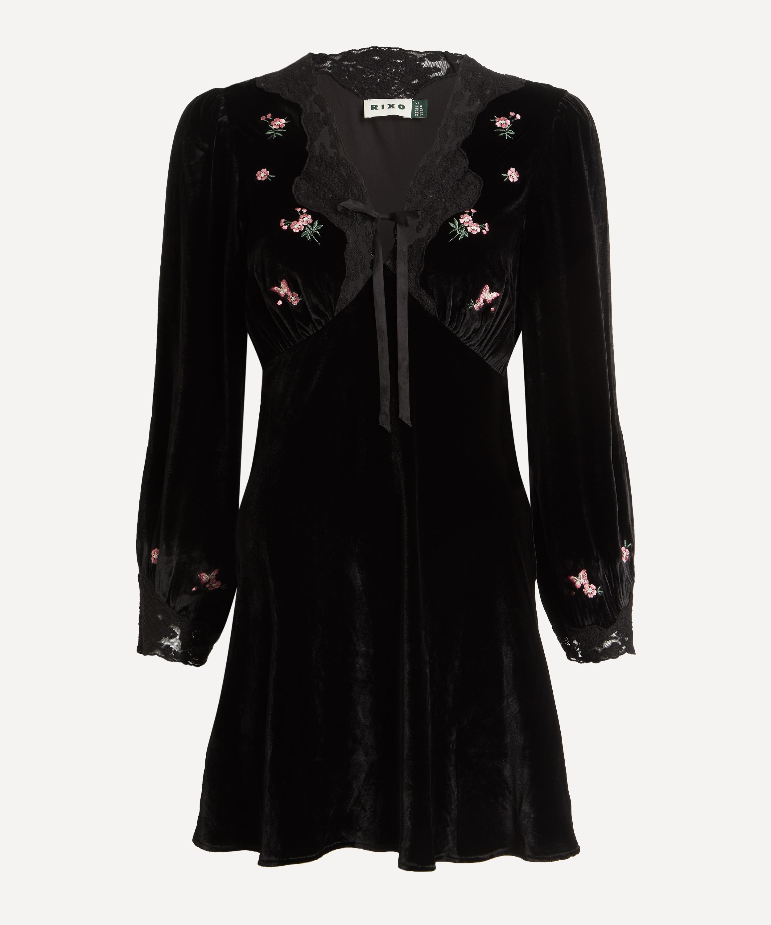 RIXO - Carolina Velvet Dress in Sierra Bloom Embroidery