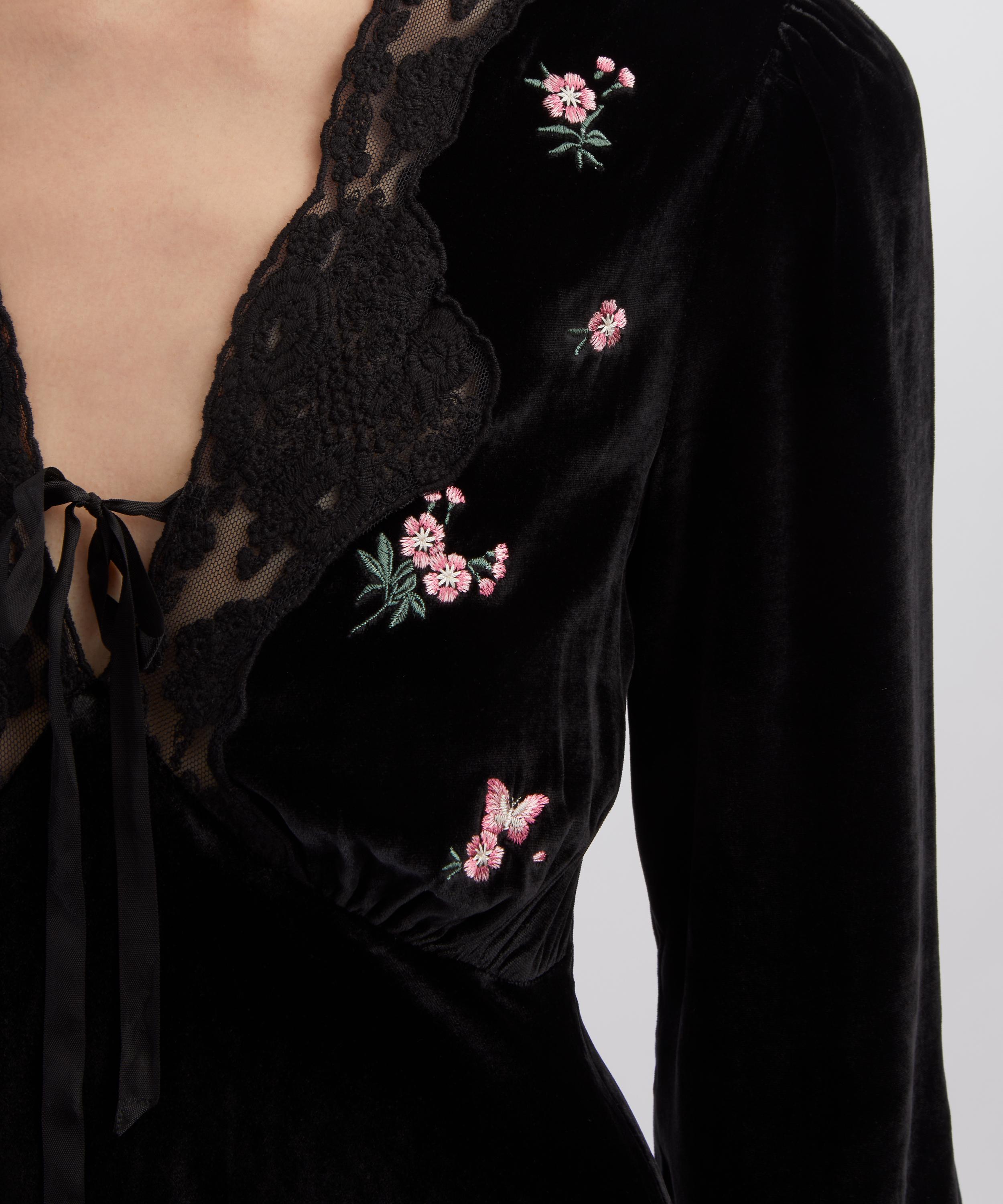 RIXO - Carolina Velvet Dress in Sierra Bloom Embroidery image number 4
