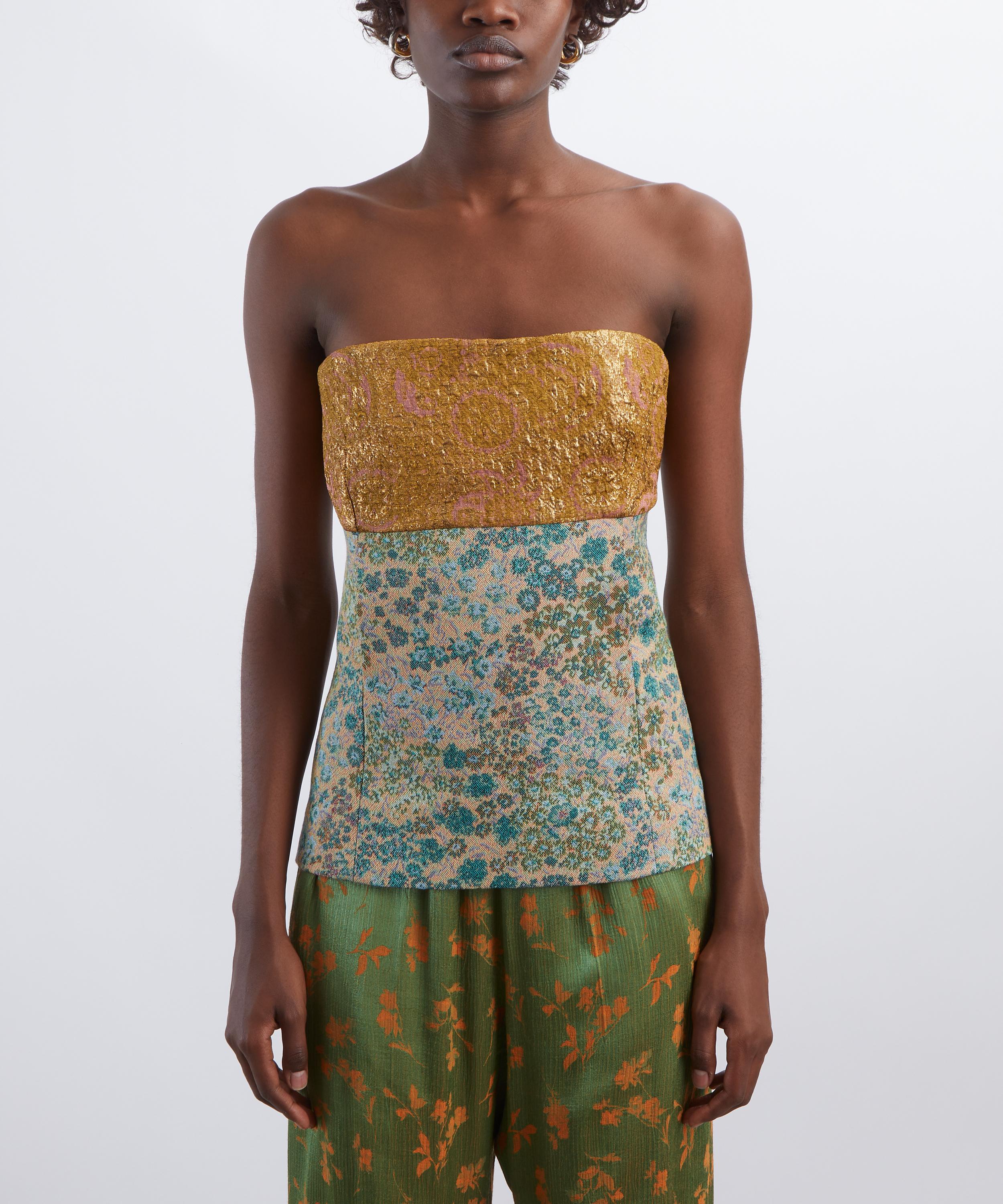 Dries Van Noten - Gold Jacquard Bustier Top image number 2