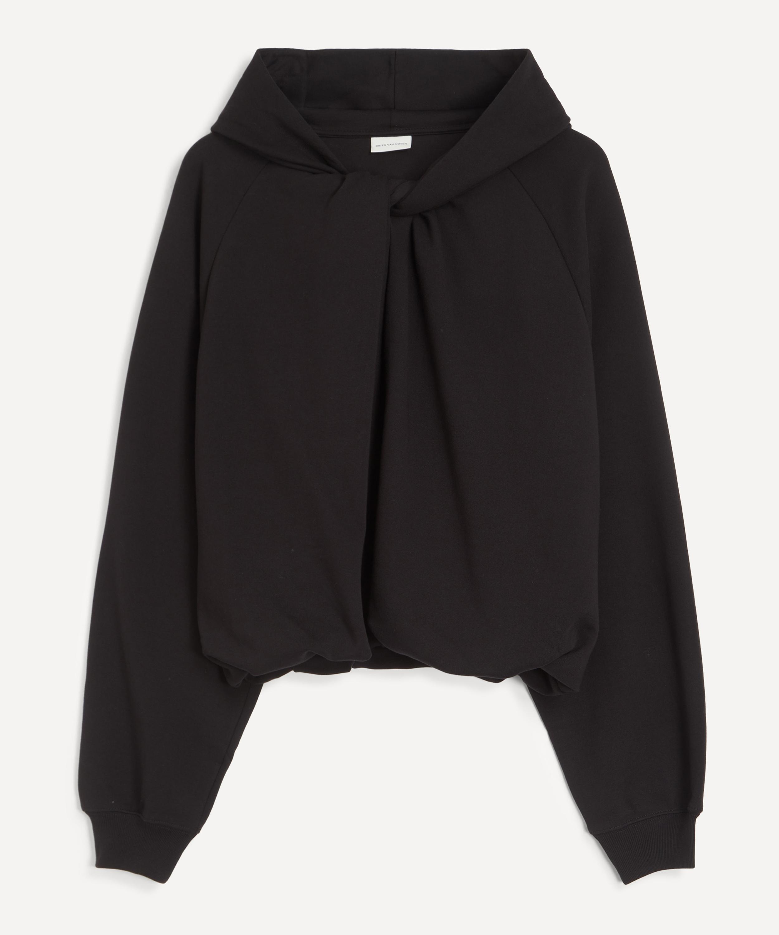 Dries Van Noten - Black Draped Cotton Hoodie image number 0