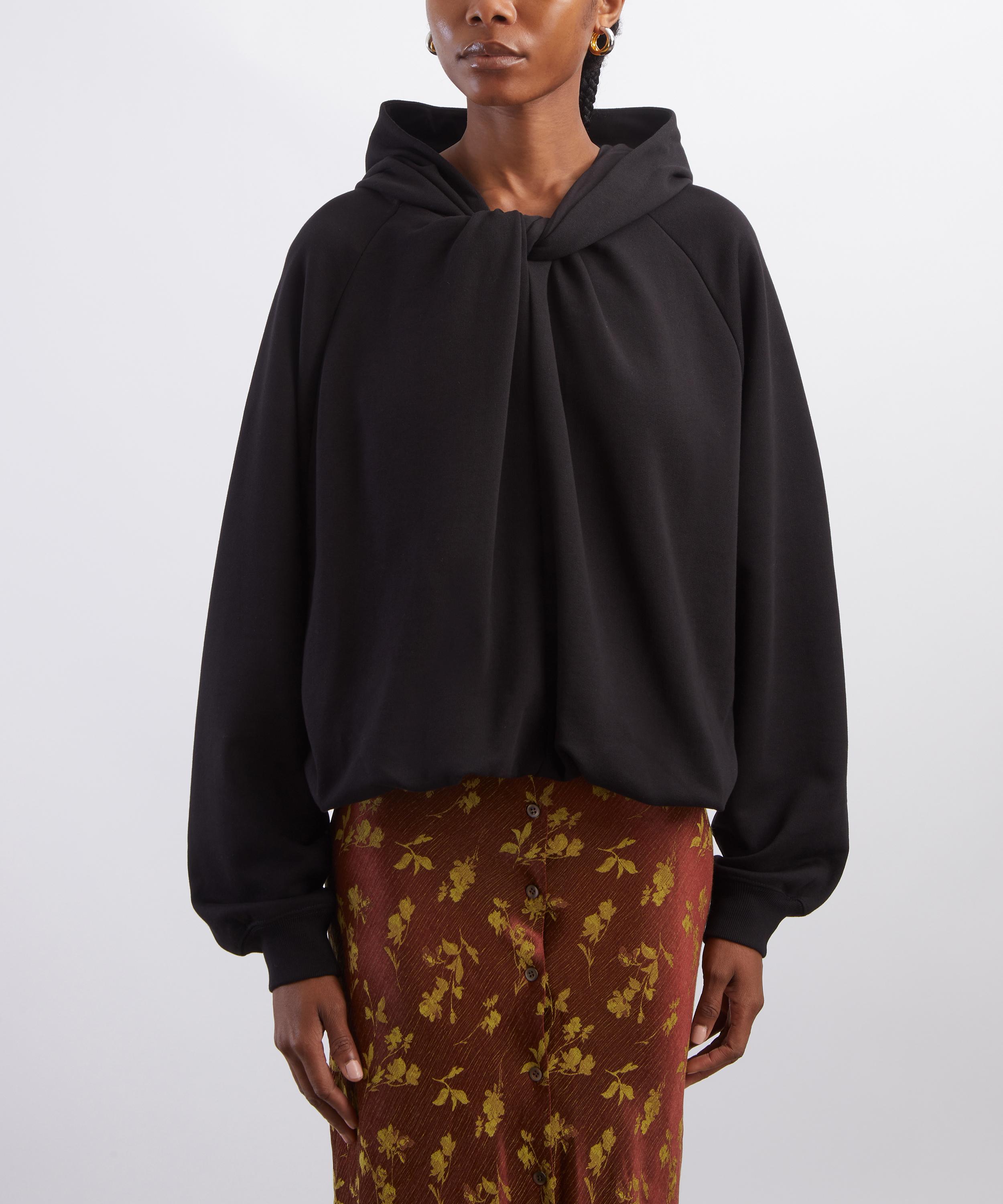 Dries Van Noten - Black Draped Cotton Hoodie image number 2