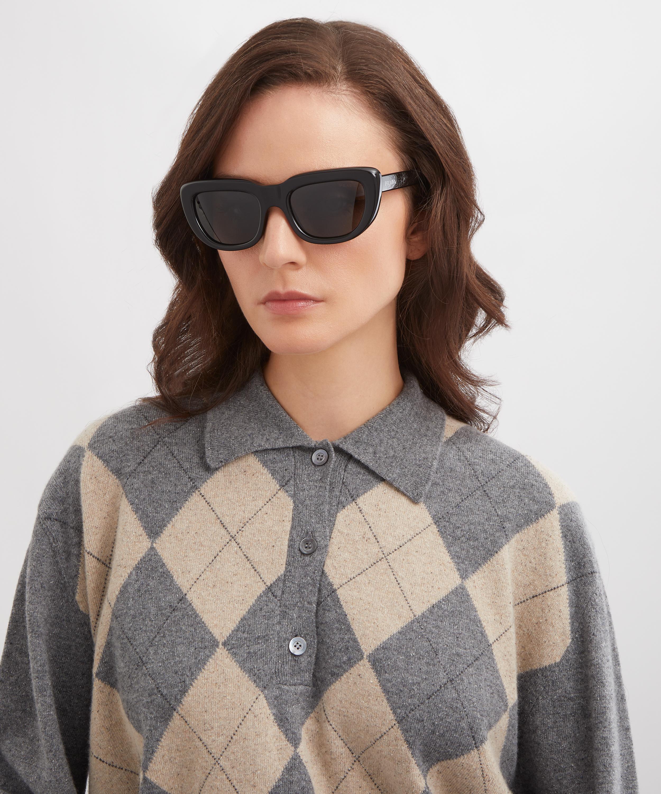 Prada - Oversized Rectangle Black Acetate Sunglasses image number 1