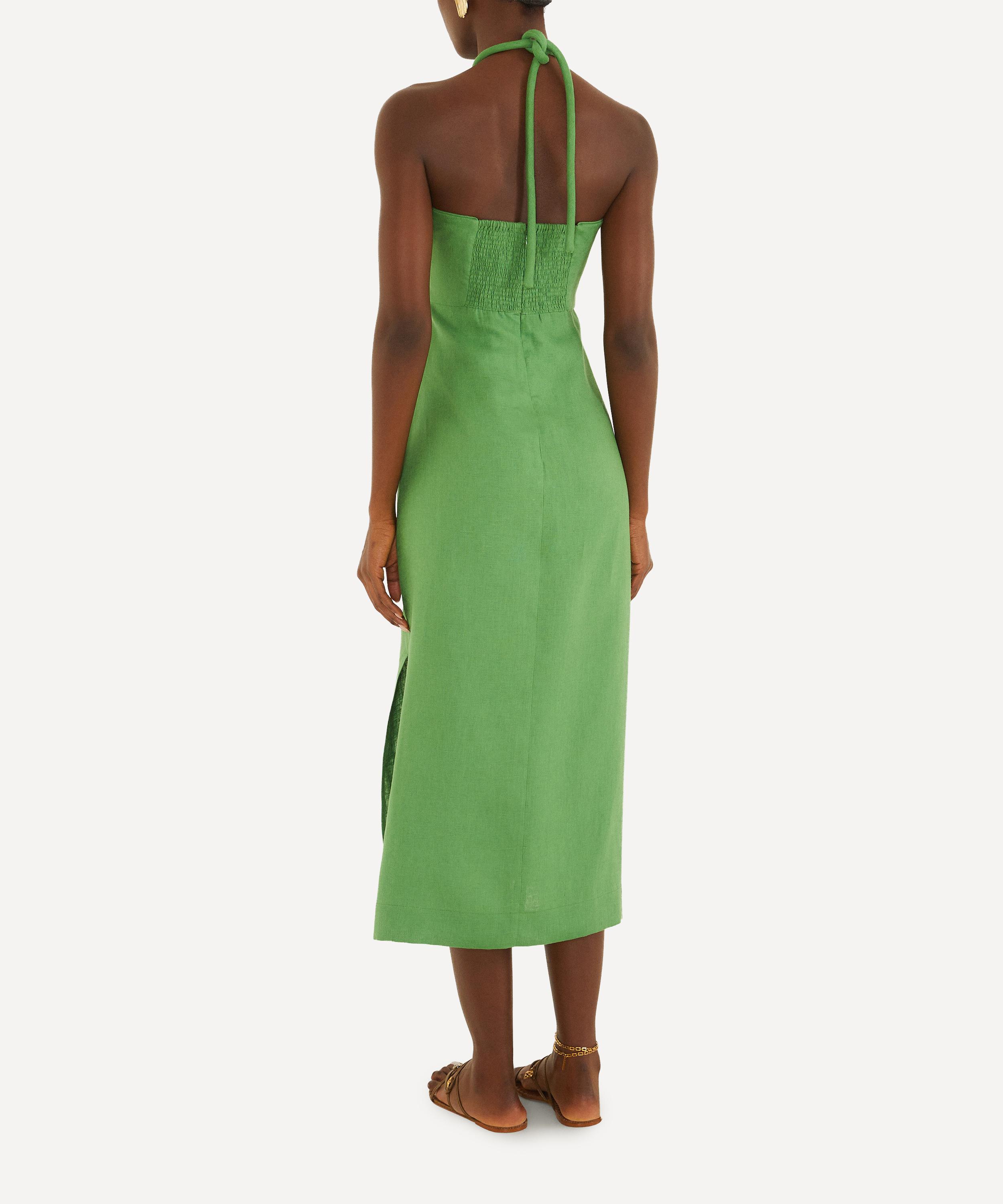 FARM Rio - Green Palm Tree Embroidered Halter Neck Midi Dress&nbsp; image number 2