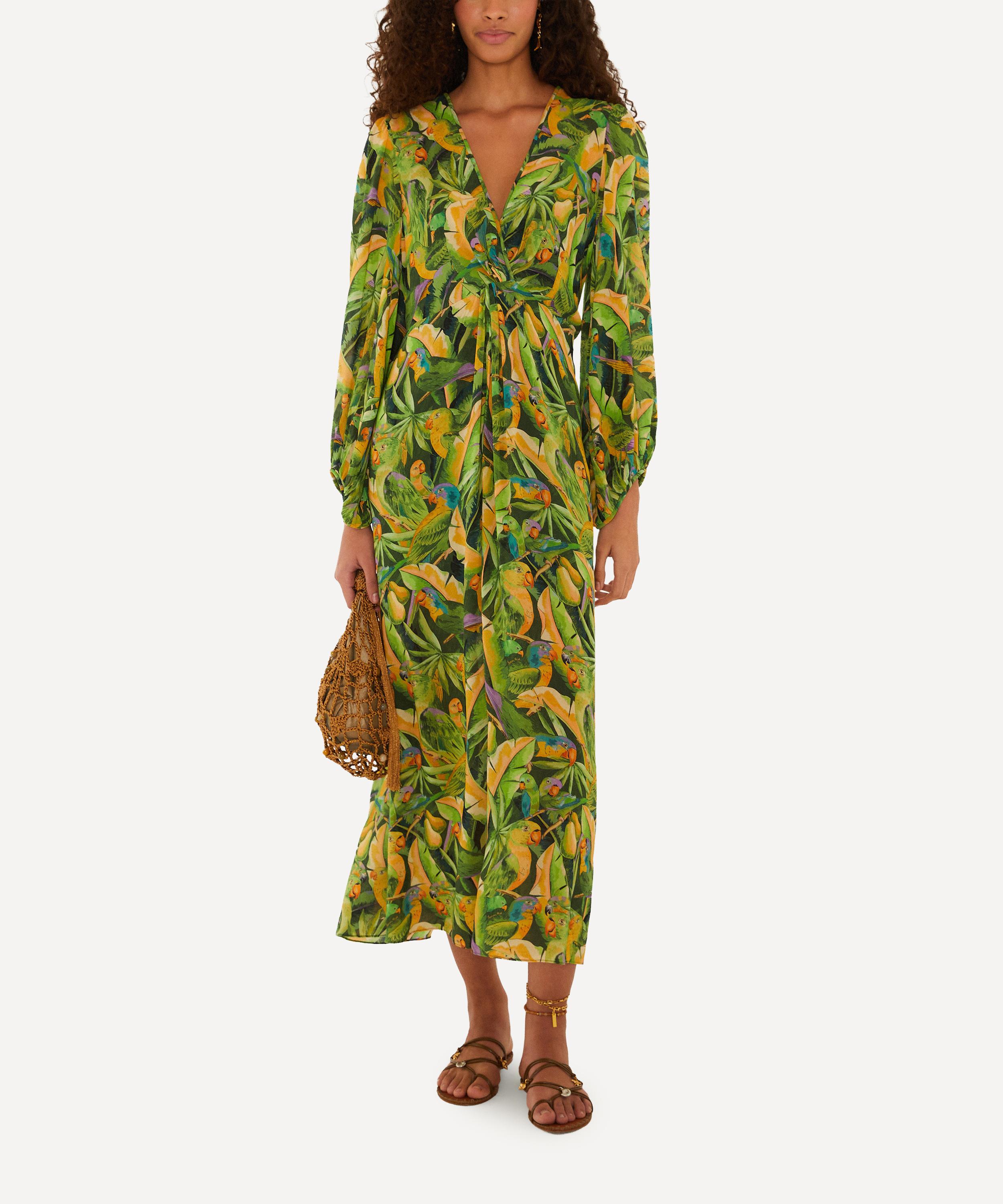 FARM Rio - Green Forest Parrots Long-Sleeve Midi Dress image number 0