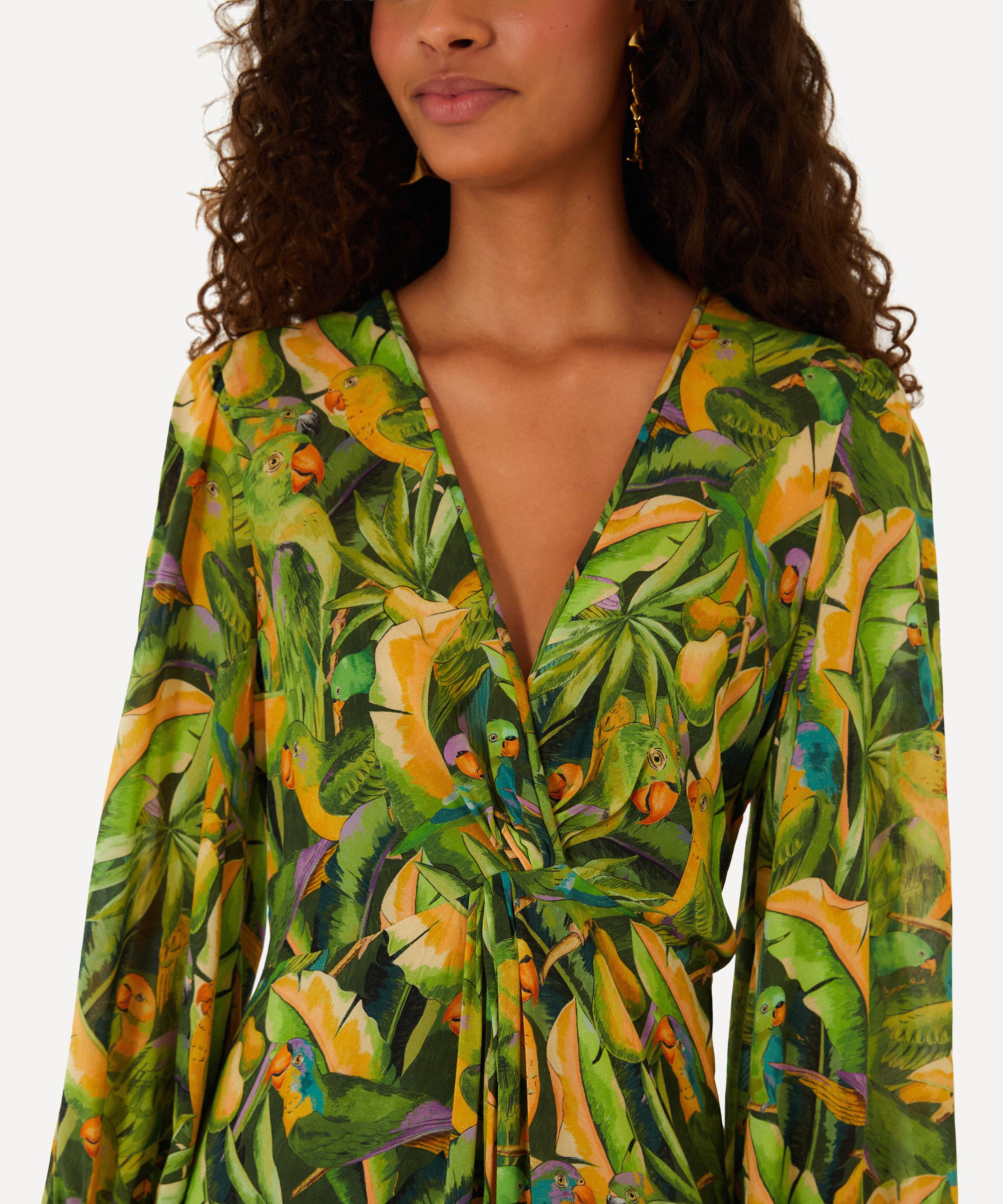 FARM Rio - Green Forest Parrots Long-Sleeve Midi Dress image number 1