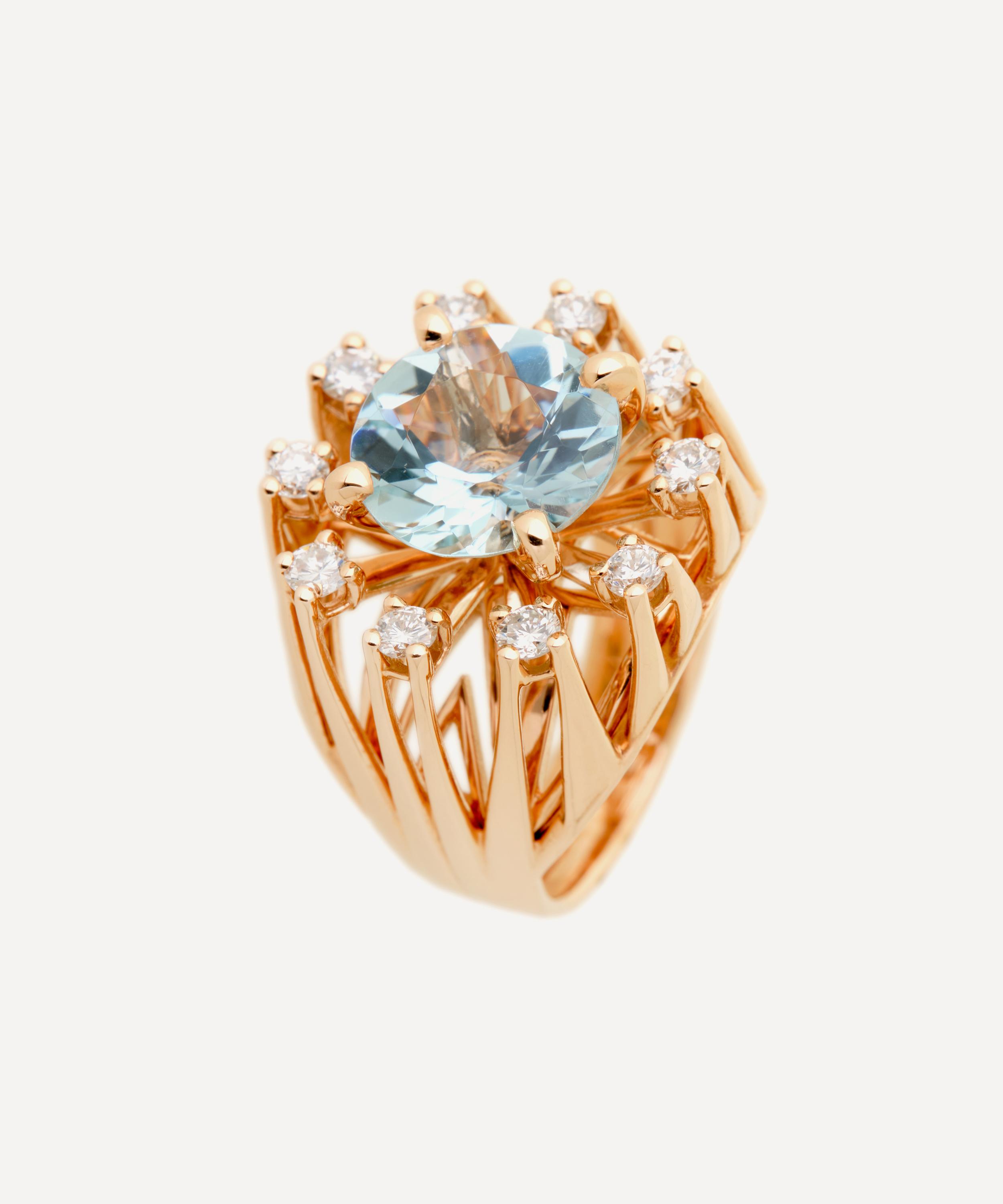 Selim Mouzannar - 18ct Rose Gold Unique Aquamarine and Diamond Pinky Ring image number 0