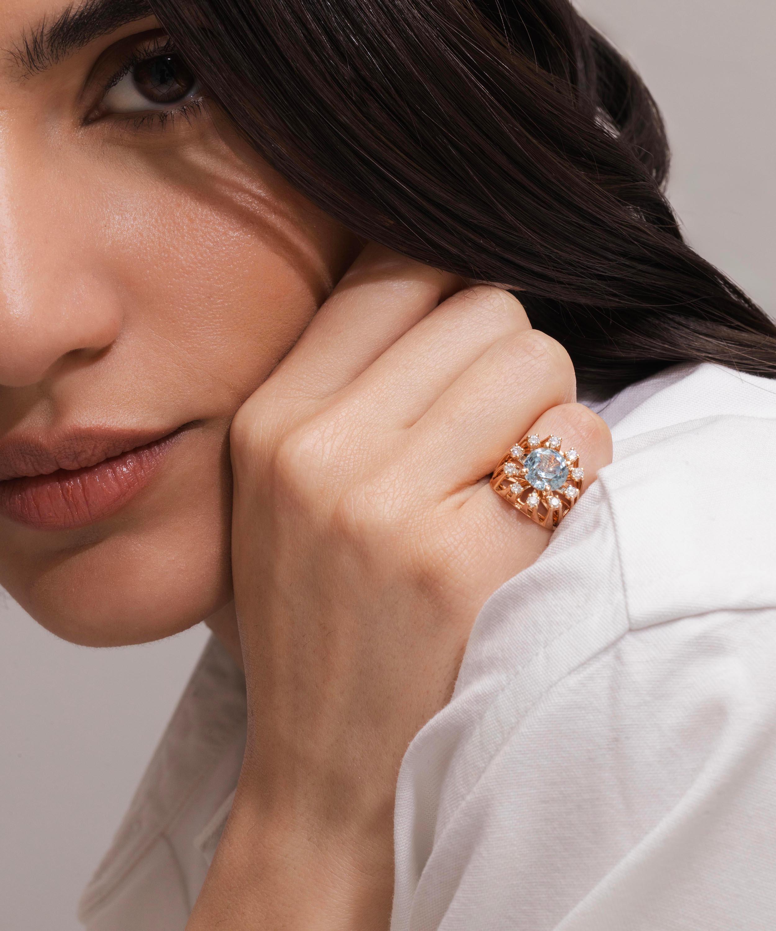 Selim Mouzannar - 18ct Rose Gold Unique Aquamarine and Diamond Pinky Ring image number 1