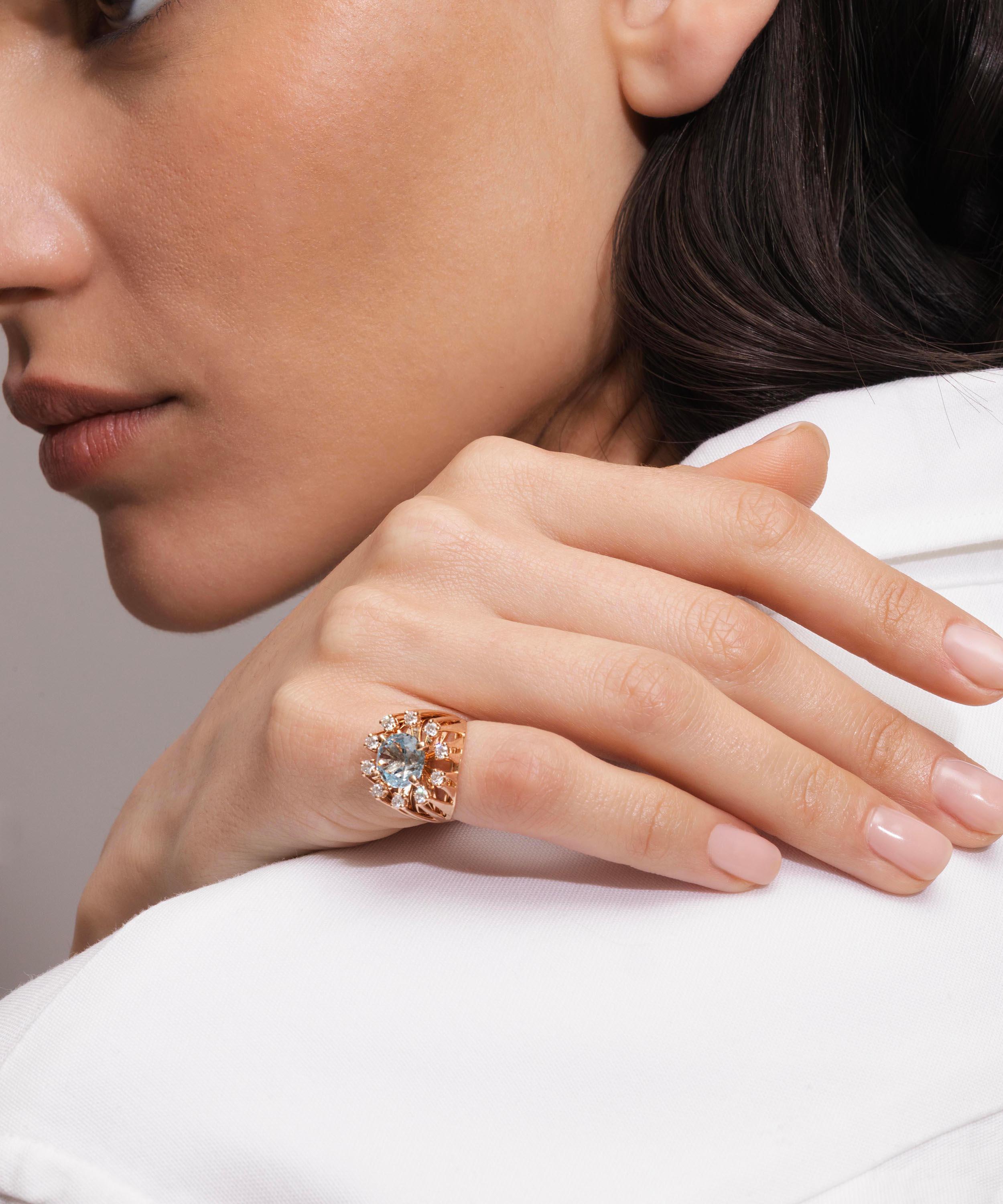 Selim Mouzannar - 18ct Rose Gold Unique Aquamarine and Diamond Pinky Ring image number 2
