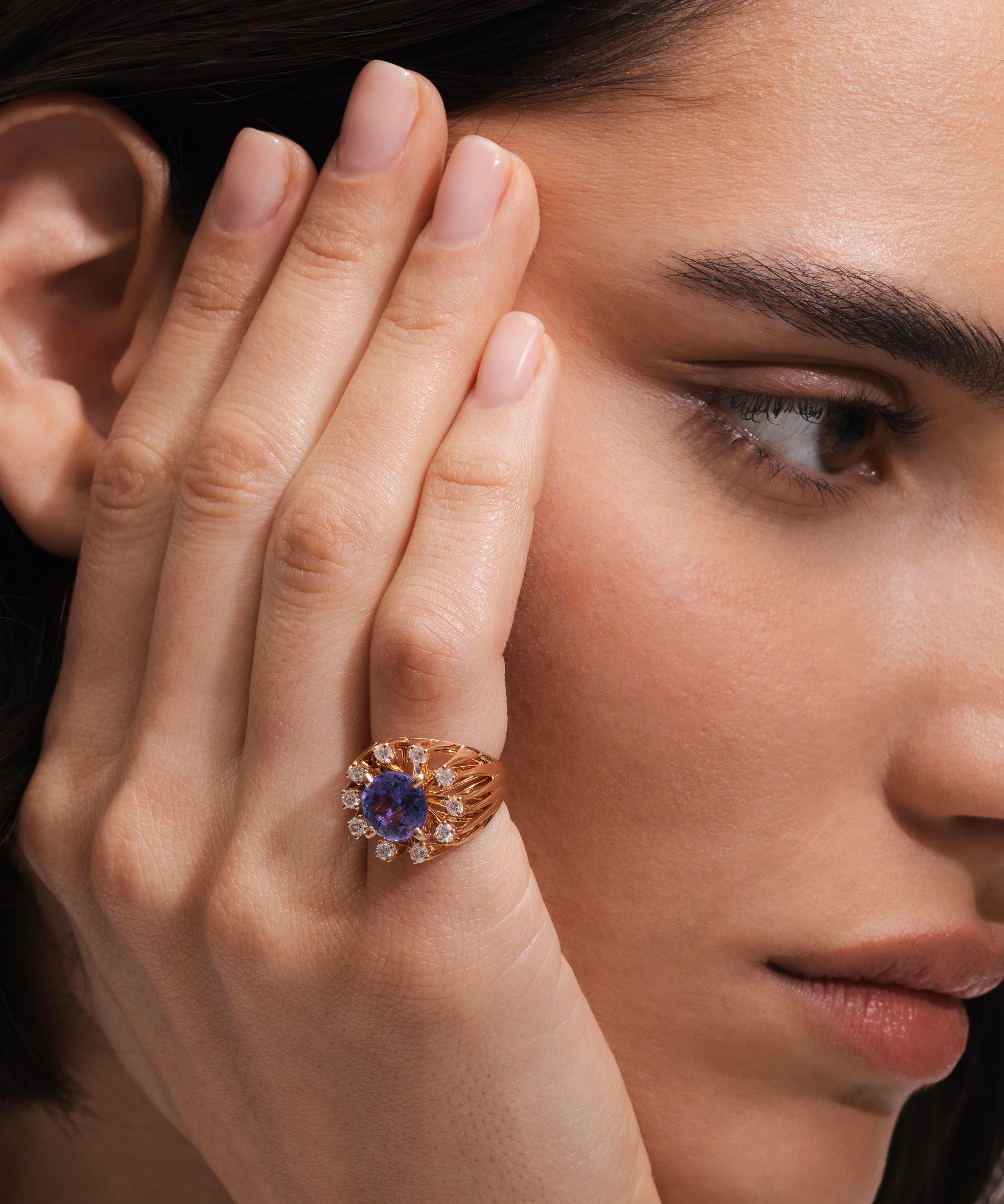 Selim Mouzannar - 18ct Rose Gold Unique Tanzanite and Diamond Pinky Ring image number 1