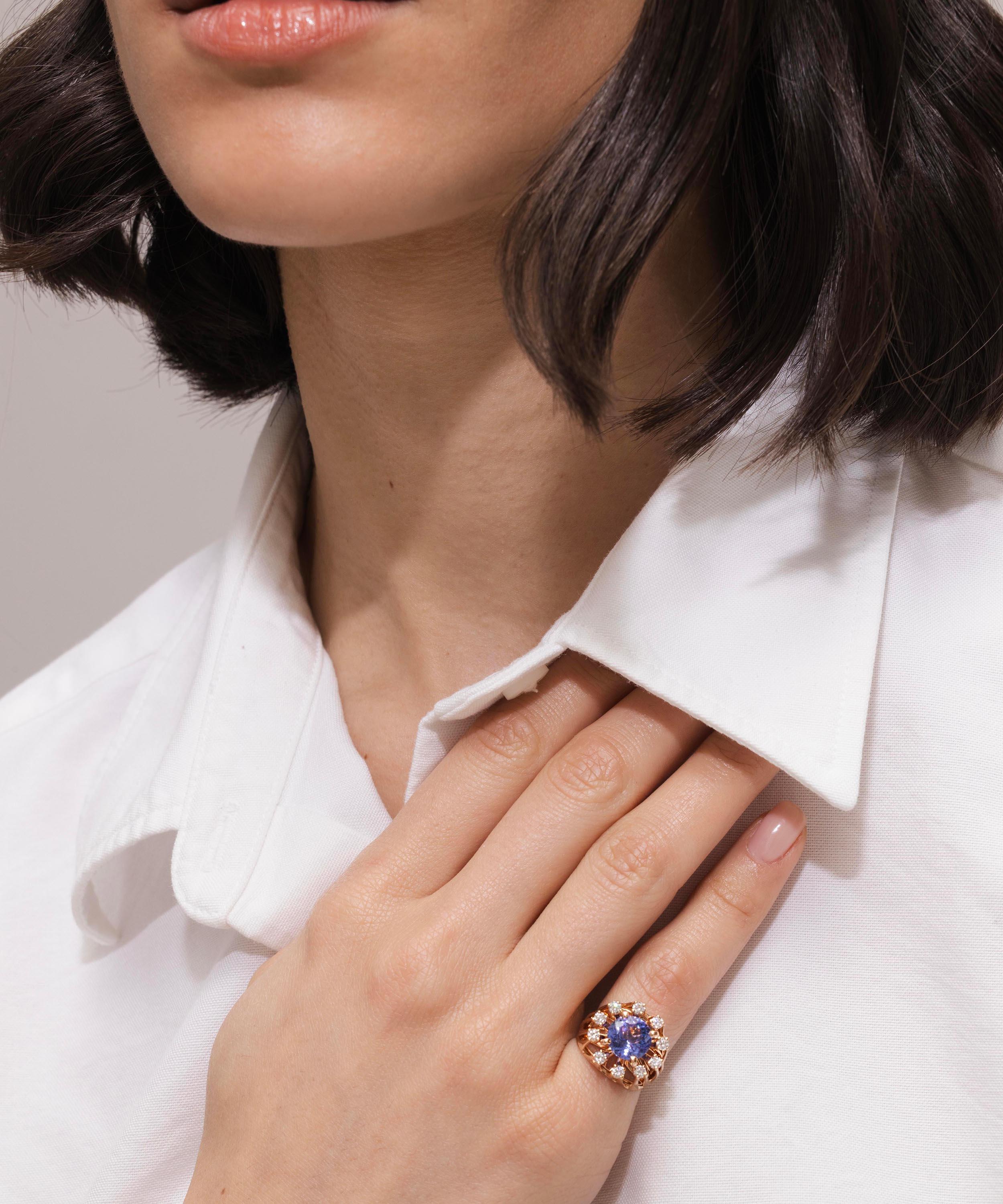 Selim Mouzannar - 18ct Rose Gold Unique Tanzanite and Diamond Pinky Ring image number 2