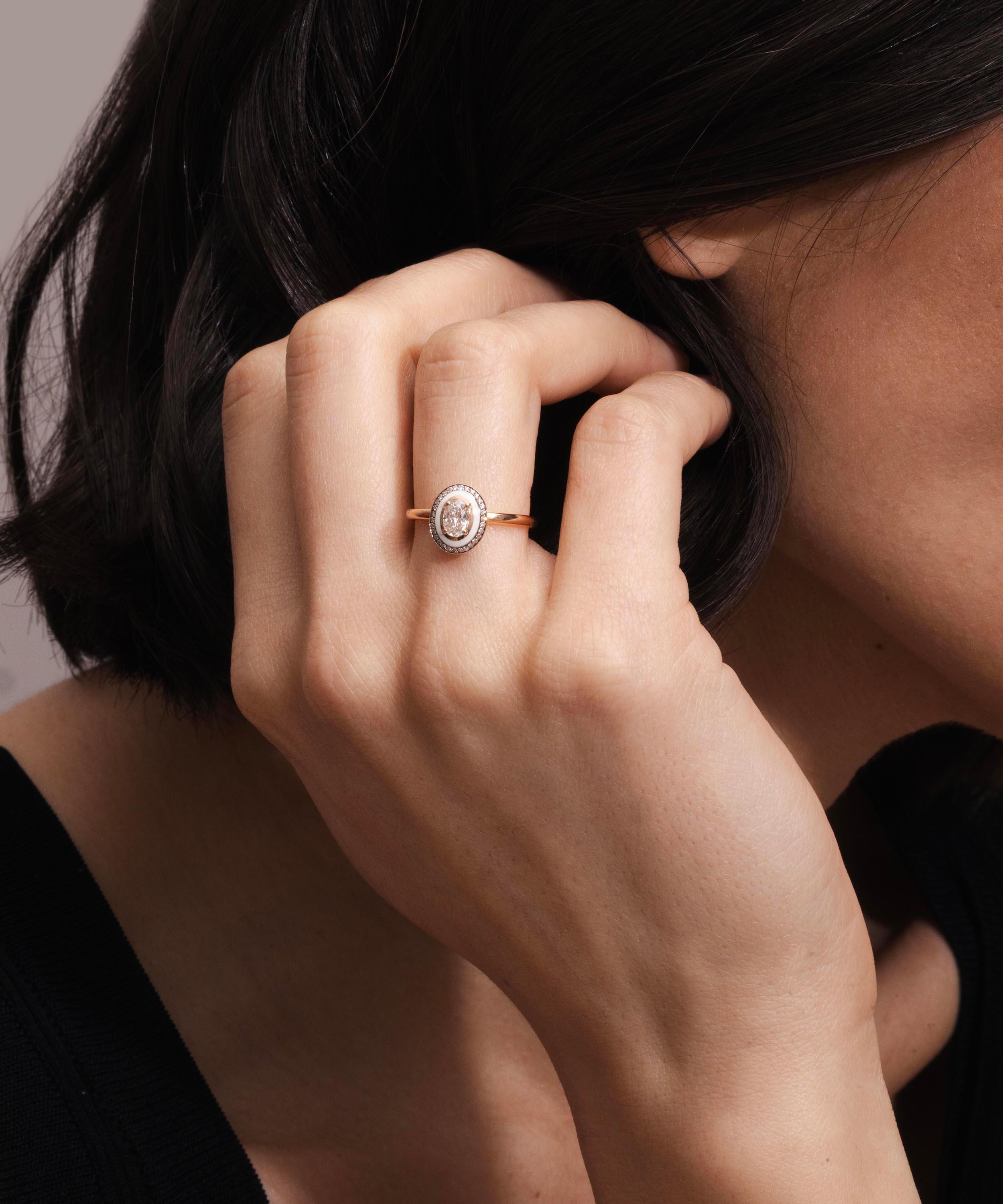 Selim Mouzannar - 18ct Rose Gold Mina Ivory Enamel and Diamond Ring image number 1