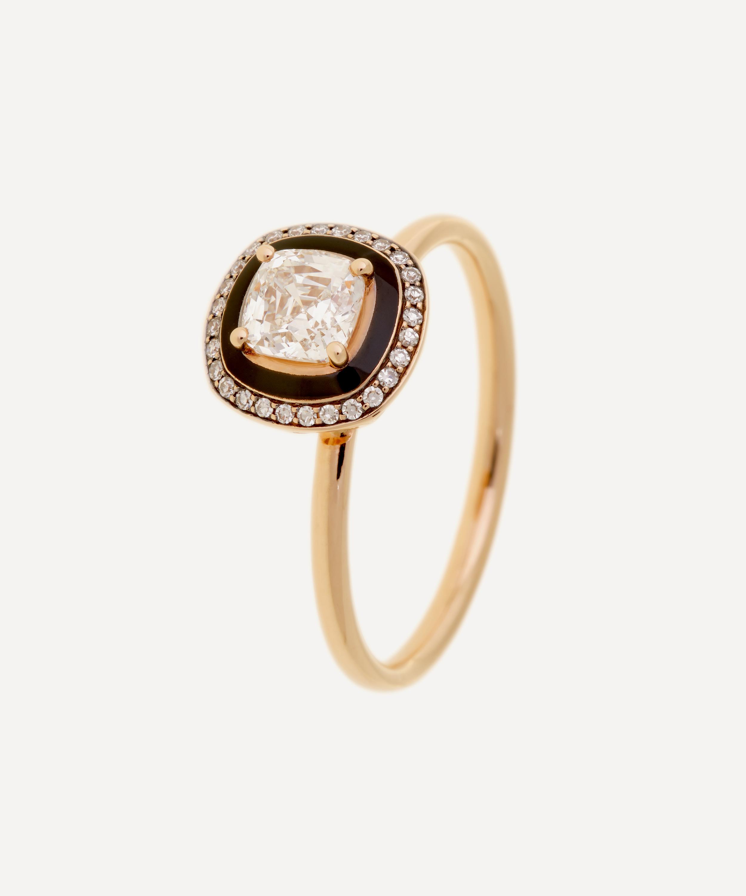 Selim Mouzannar - 18ct Rose Gold Mina Black Enamel and Diamond Ring image number 0