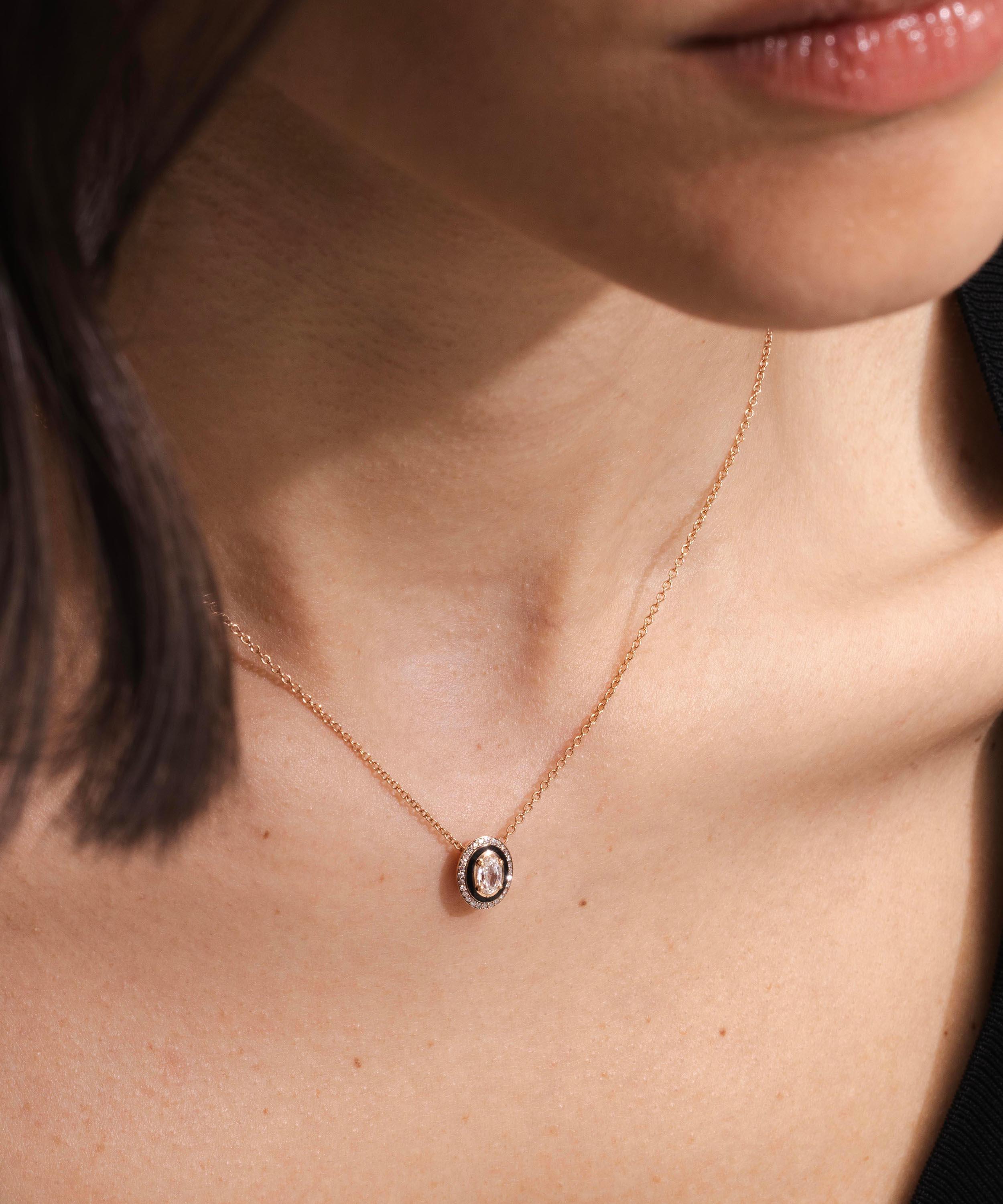 Selim Mouzannar - 18ct Rose Gold Mina Black Enamel and Diamond Necklace image number 1