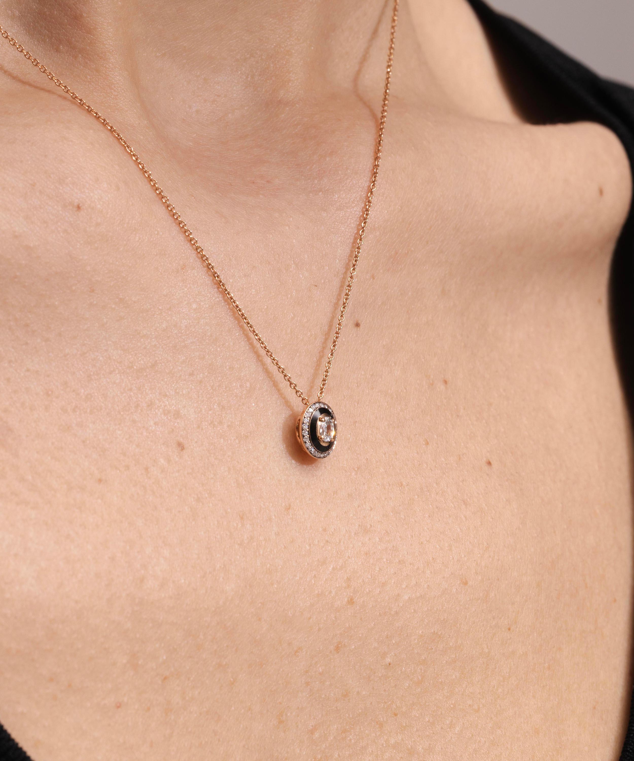 Selim Mouzannar - 18ct Rose Gold Mina Black Enamel and Diamond Necklace image number 2