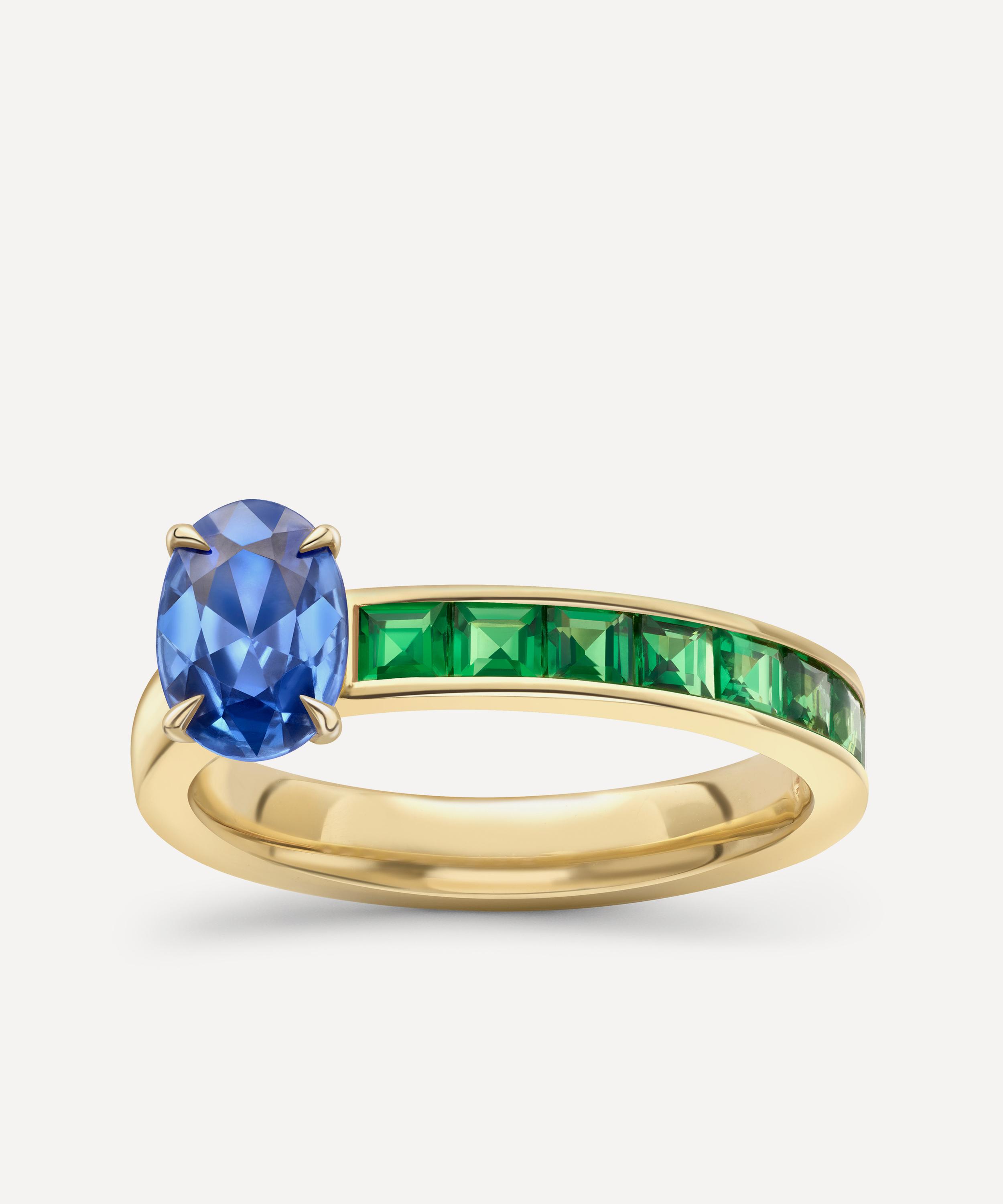 Dinny Hall - 18ct Gold Bit on the Side Blue Sapphire and Tsavorite Ring