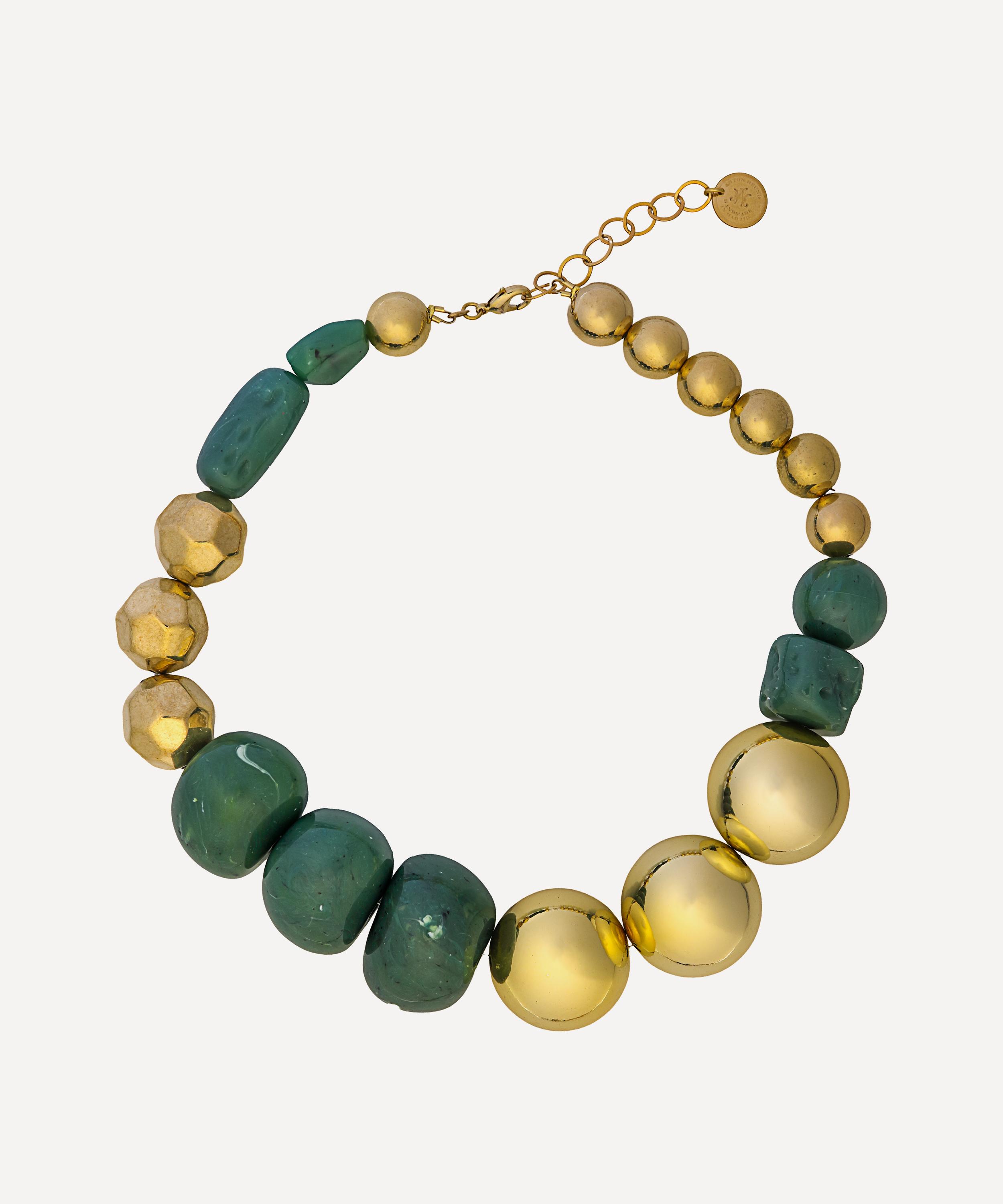 Anton Heunis - Gold-Plated Short Oversized Green Beads and Spheres Necklace